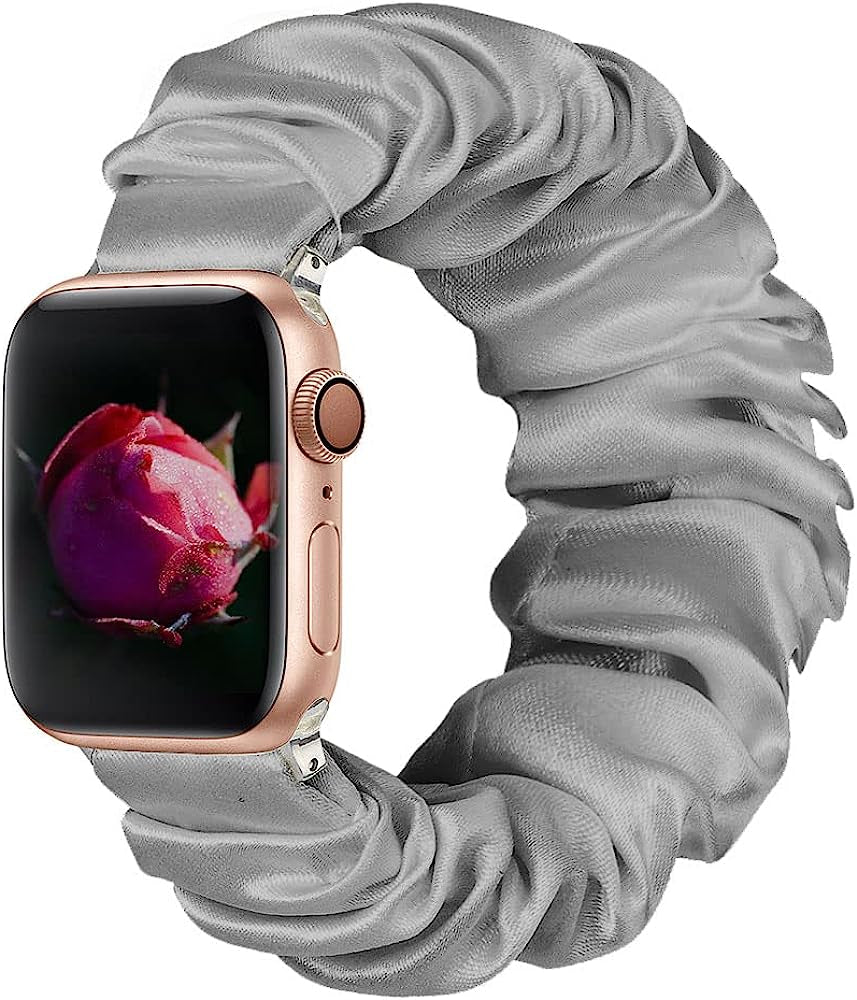 BMBMPT Scrunchie Elastic Watch Band Compatible with Apple Watch Band 38Mm 40Mm 41Mm 42Mm 44Mm 45Mm Cloth Soft Pattern Printed Fabric Wristband for Iwatch Series 8 7 6 5 4 3 2 1 SE  BMBMPT Light Grey 42mm/44mm/45mm Large size 