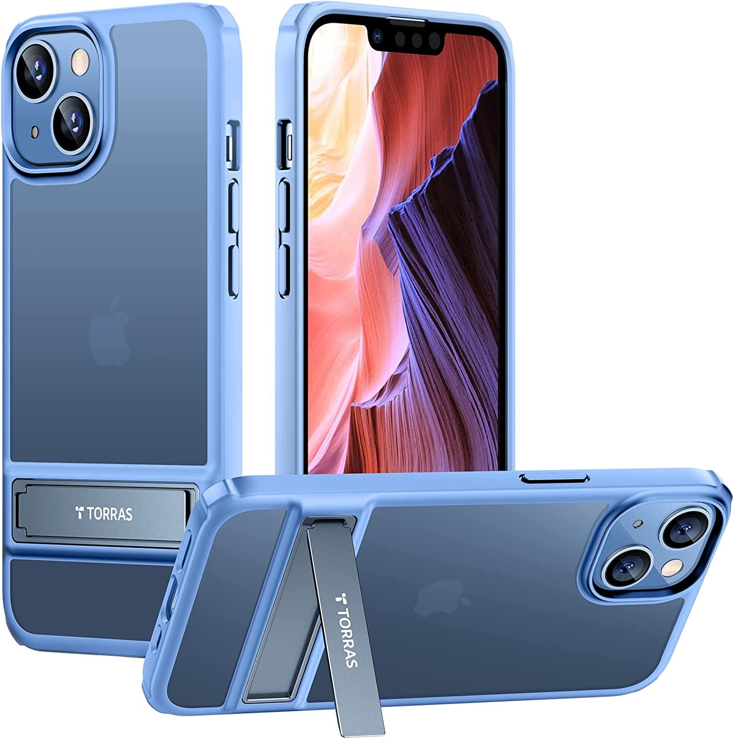 TORRAS Marsclimber Designed for Iphone 14 Case/Iphone 13 Case, [8FT Military Grade Shockproof] [3 Stand Ways] Translucent Matte Slim Phone Case for Iphone 14/ Iphone 13 with Stand, Snownight Blue  TORRAS Blue  