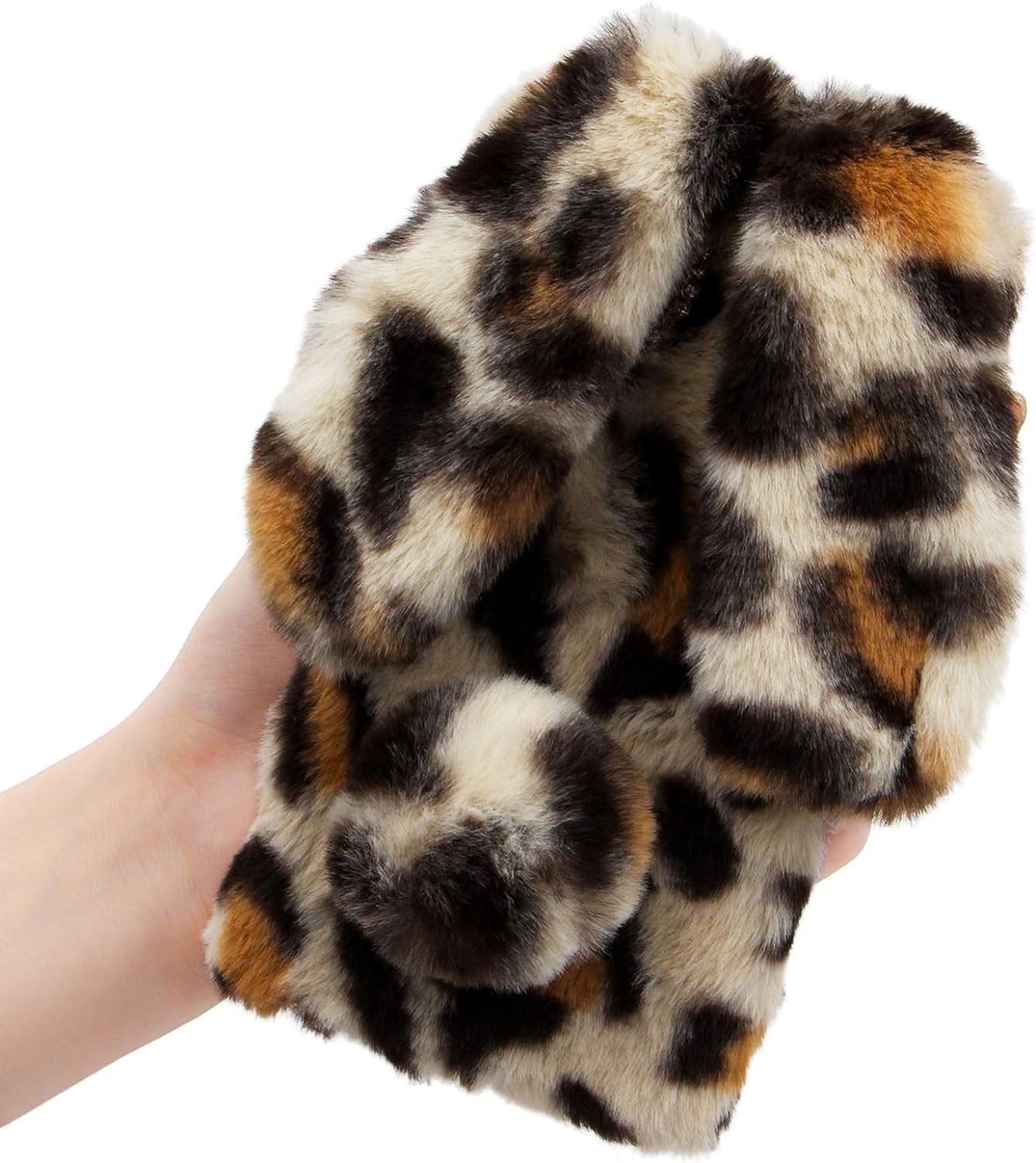 LCHDA Rabbit Case for Google Pixel 4A 5G / Pixel 5XL, Cute 3D Bunny Ears Soft Furry Hairball Fuzzy Warm Winter Faux Fur Plush Fluffy Flexible TPU Bumper Women Girls Protective Skin Cover - Black  LCHDA Leopard Beige  