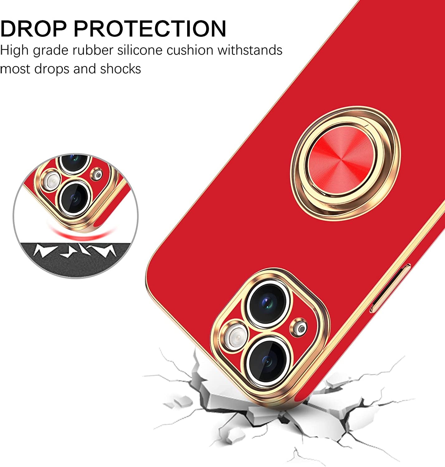 VENINGO Iphone 14 Case,Phone Cases for Iphone 14,Slim Fit Soft 360° Ring Holder Kickstand Magnetic Car Mount Supported Easy Clean Shockproof Protective Cover for Apple Iphone 14 6.1" 2022, Bright Red  VENINGO   