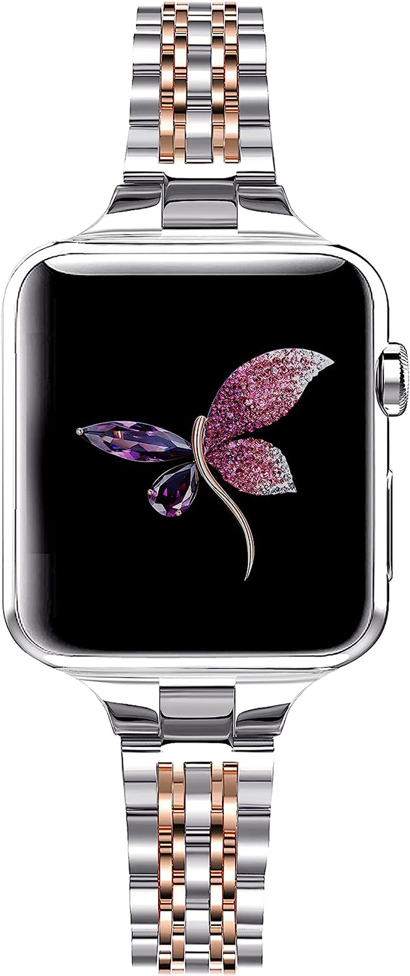 Secbolt Stainless Steel Slim Bands Compatible with Apple Watch 38Mm 40Mm 41Mm Iwatch Series 8/7/6/5/4/3/2/1/SE, Thin Bracelet for Women, Silver  Secbolt Silver/Rose Gold 38mm/40mm/41mm 