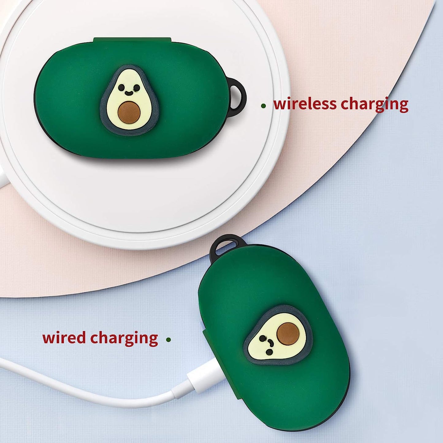 Newseego Compatible with Galaxy Buds （2019） Case, Galaxy Buds+ plus （2020） Cover Cute 3D Funny Cover Soft Silicone Cartoon Case with Gold Ring Keychain Fashion Design for Girls Teens-Avocado  Newseego   