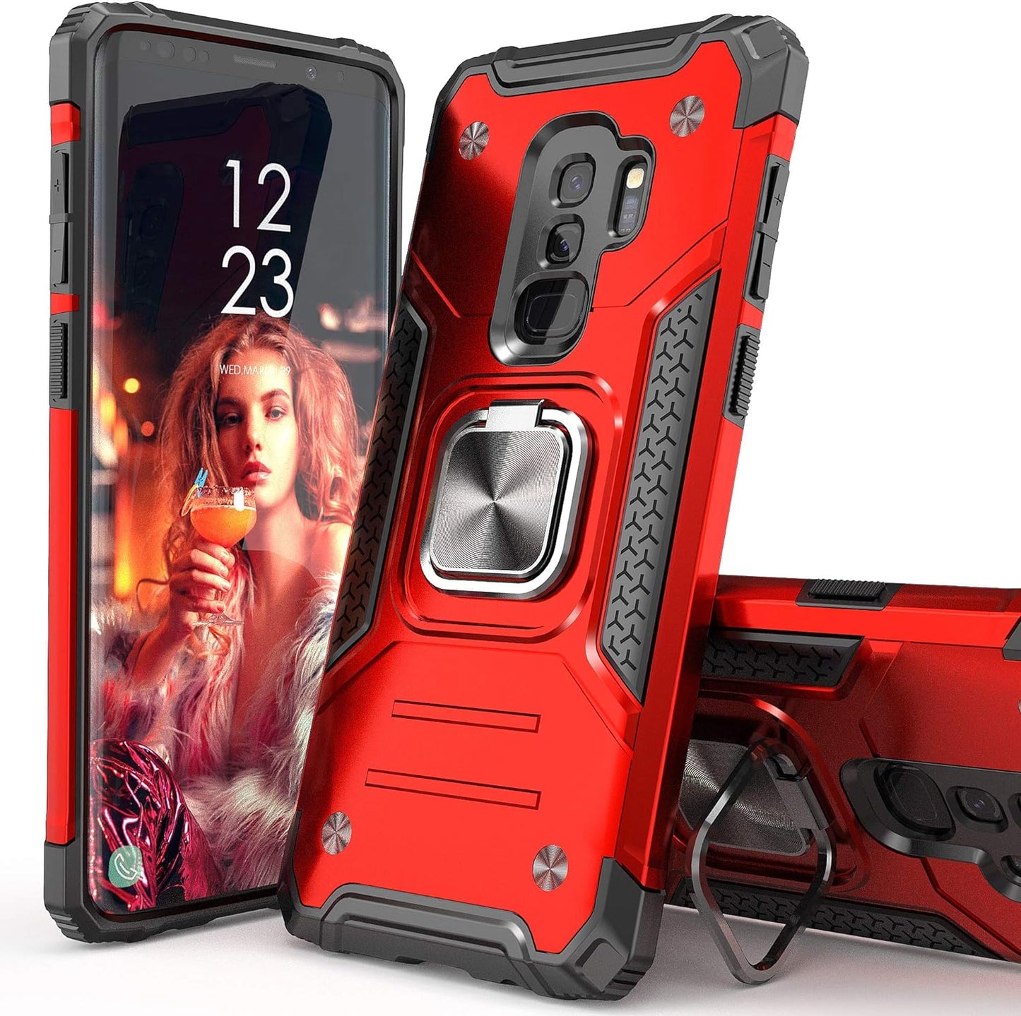 Idystar Galaxy S9 plus Case, Hybrid Drop Test Cover with Car Mount Kickstand Slim Fit Shockproof Protective Phone Case for Samsung Galaxy S9 Plus, Red  IDYStar   