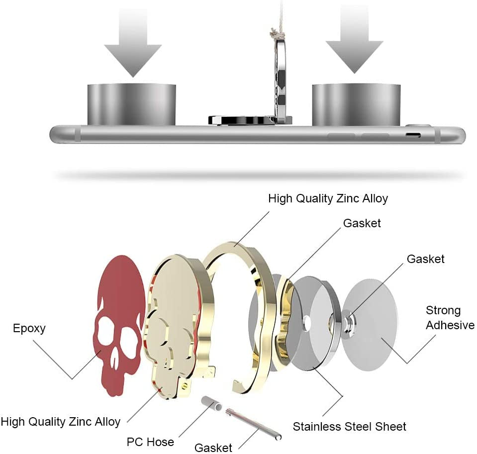 3 Packs Skull Shape Phone Ring Holder in 3 Colors, Dakuan 180° Adjustable Metal Stand Finger Grip Kickstand (Black, White, Red)  DaKuan   
