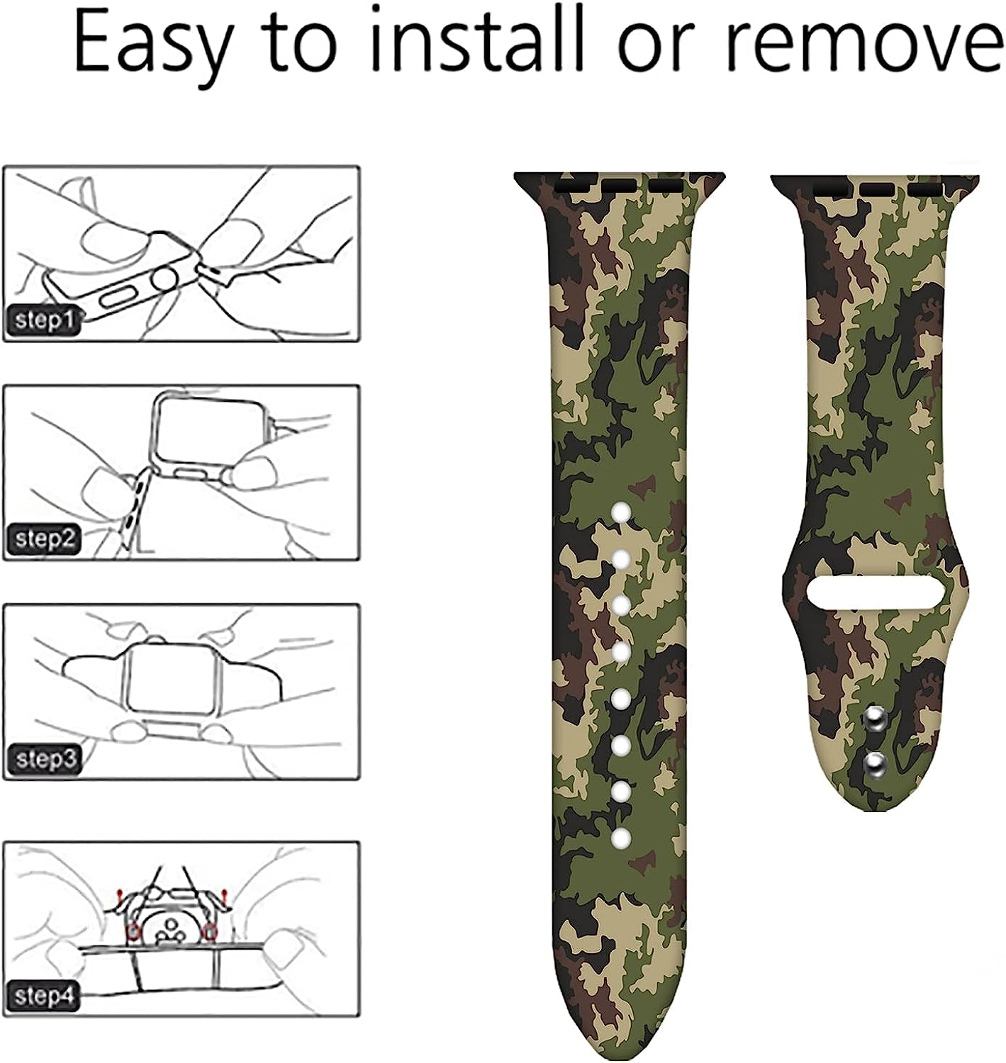 Camo Watch Bands Compatible with Apple Watch 38Mm 40Mm 41Mm 42Mm 44Mm 45Mm for Women Men, Adjustable Soft Silicone Sport Wristbands Replacement Strap for Iwatch Series 7 6 5 4 3 2 1  GEJPJGE   
