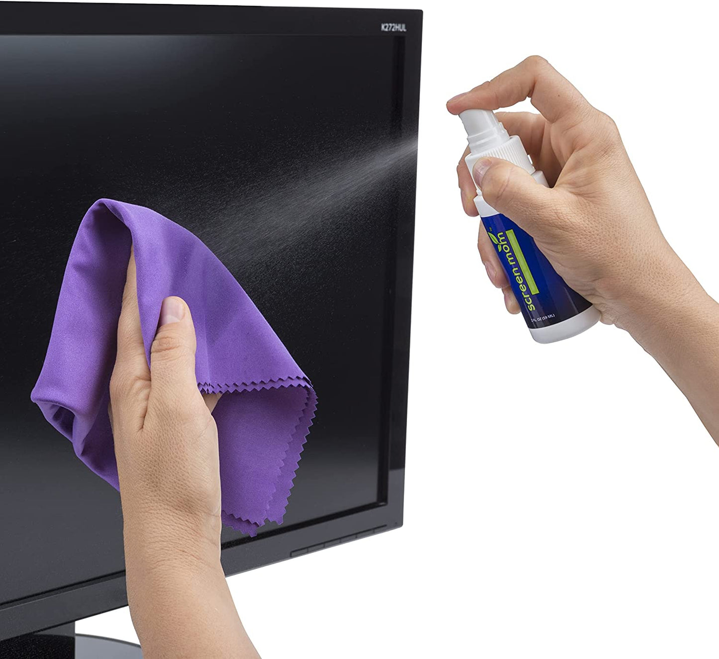 Screen Mom Screen Cleaner Kit for Laptop, Phone Cleaner, Ipad, Eyeglass, LED, LCD, TV - Includes 2Oz Spray and 2 Purple Cleaning Cloths  Screen Mom   
