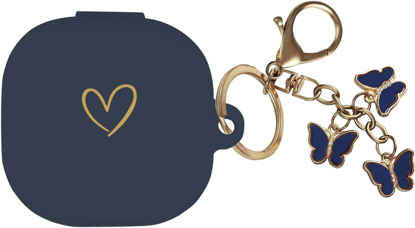 AIIEKZ Compatible with Samsung Galaxy Buds 2 / Buds Pro/Buds Live/Buds 2 Pro, Soft Silicone Case with Gold Heart Pattern with Cute Butterfly Keychain for Girls Women (Black)  AIIEKZ Midnight Blue  