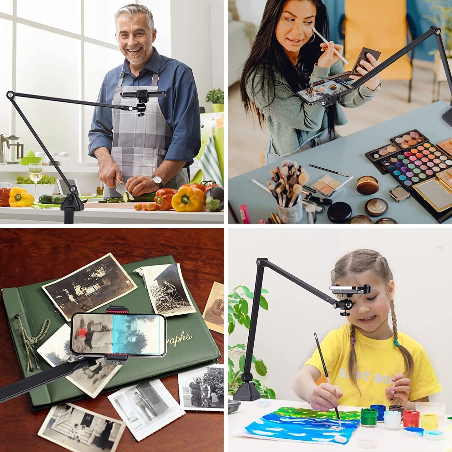 Ring Light with Stand and Phone Holder, Metal Clamp Arm with 10'' Selfie Light Compatible with Iphone 14 13 12 11 Xs Xr for Zoom Calling, Vlog, Youtube, Calligraphy, Drawing, Online Course  Acetaken Mount   