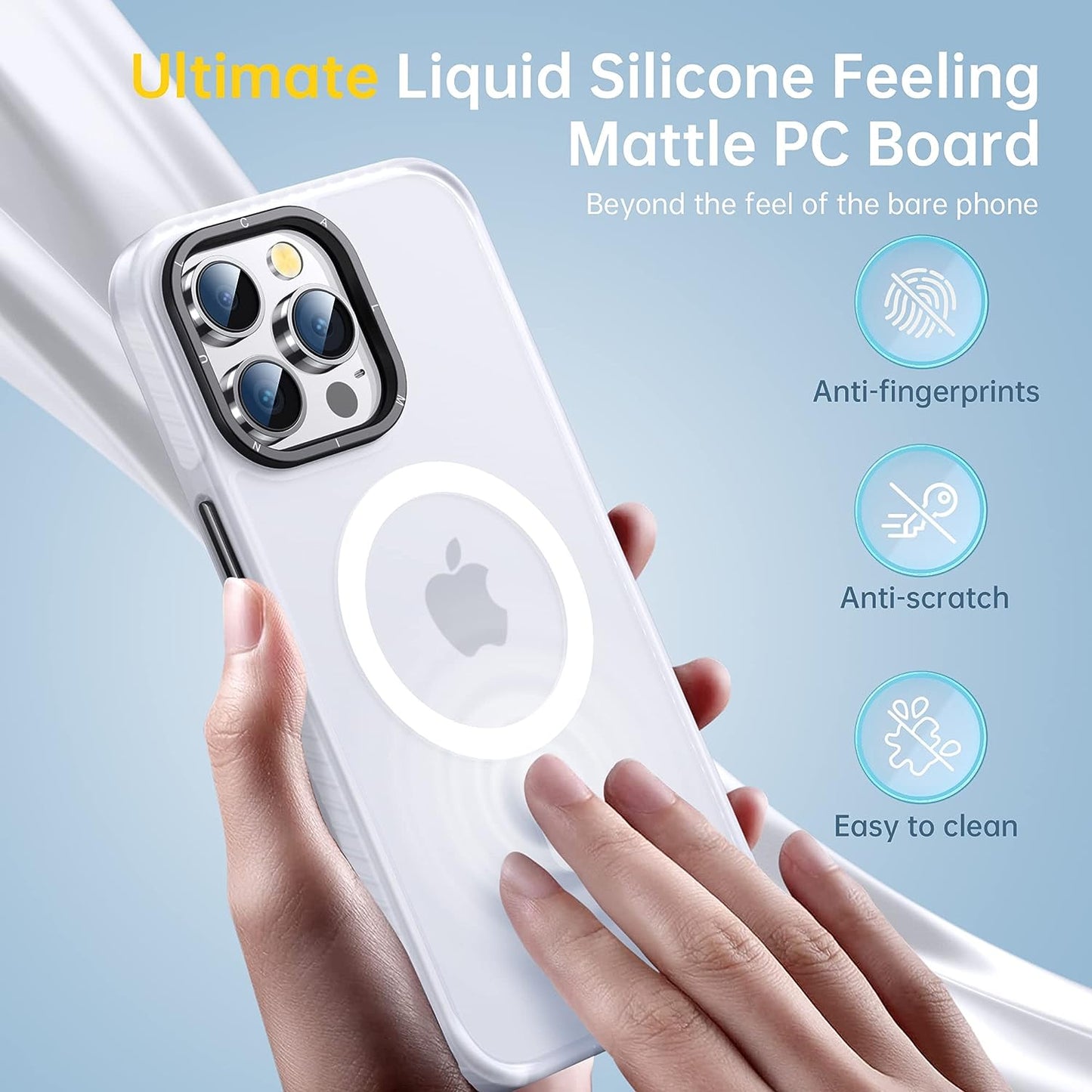 JUESHITUO for Iphone 14 Pro Max Case with Exclusive Buffer Belt [Military Protection&Full Camera Protection][Super Strong N52 Magnets][Liquid Silicone Feeling]Translucent Matte Back 6.7In(Matte Clear)  JUESHITUO   