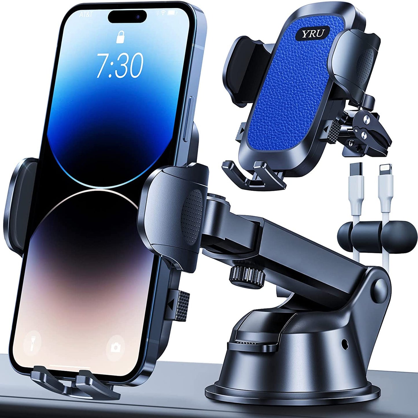 YRU [Upgrade 80LBS Strong Suction Car Phone Holder Mount,[Bumpy Road Stable] Dashboard Cell Phone Holder for Car Air Vent Windshield Phone Stand for Iphone 14 13 12 Pro Max Samsung & Pickup Truck  YRU Blue  