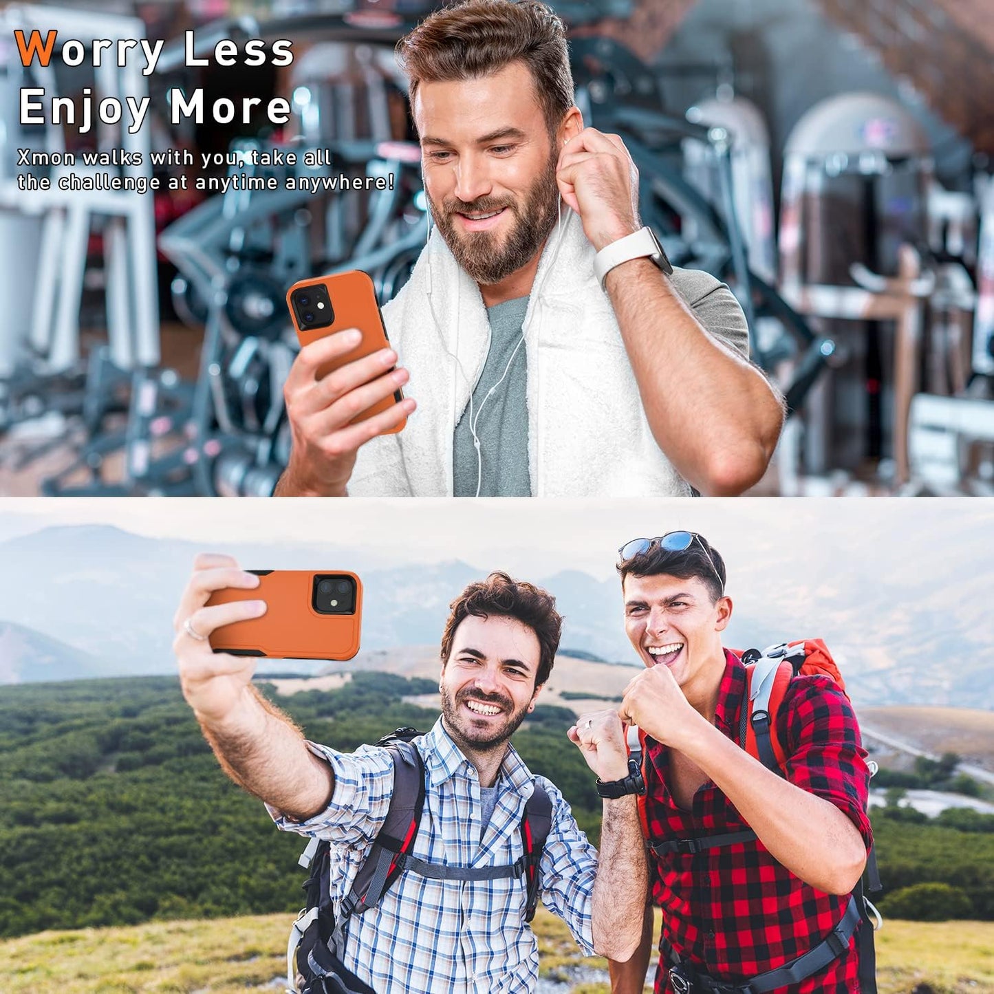 Xmon for Iphone 12 Case [Shockproof] [Dropproof] [Tempered Glass Screen Protector with Camera Lens Protector] Heavy Duty Phone Case Cover for Apple Iphone 12 and Iphone 12 Pro 6.1 Inch (Orange)  Xmon   