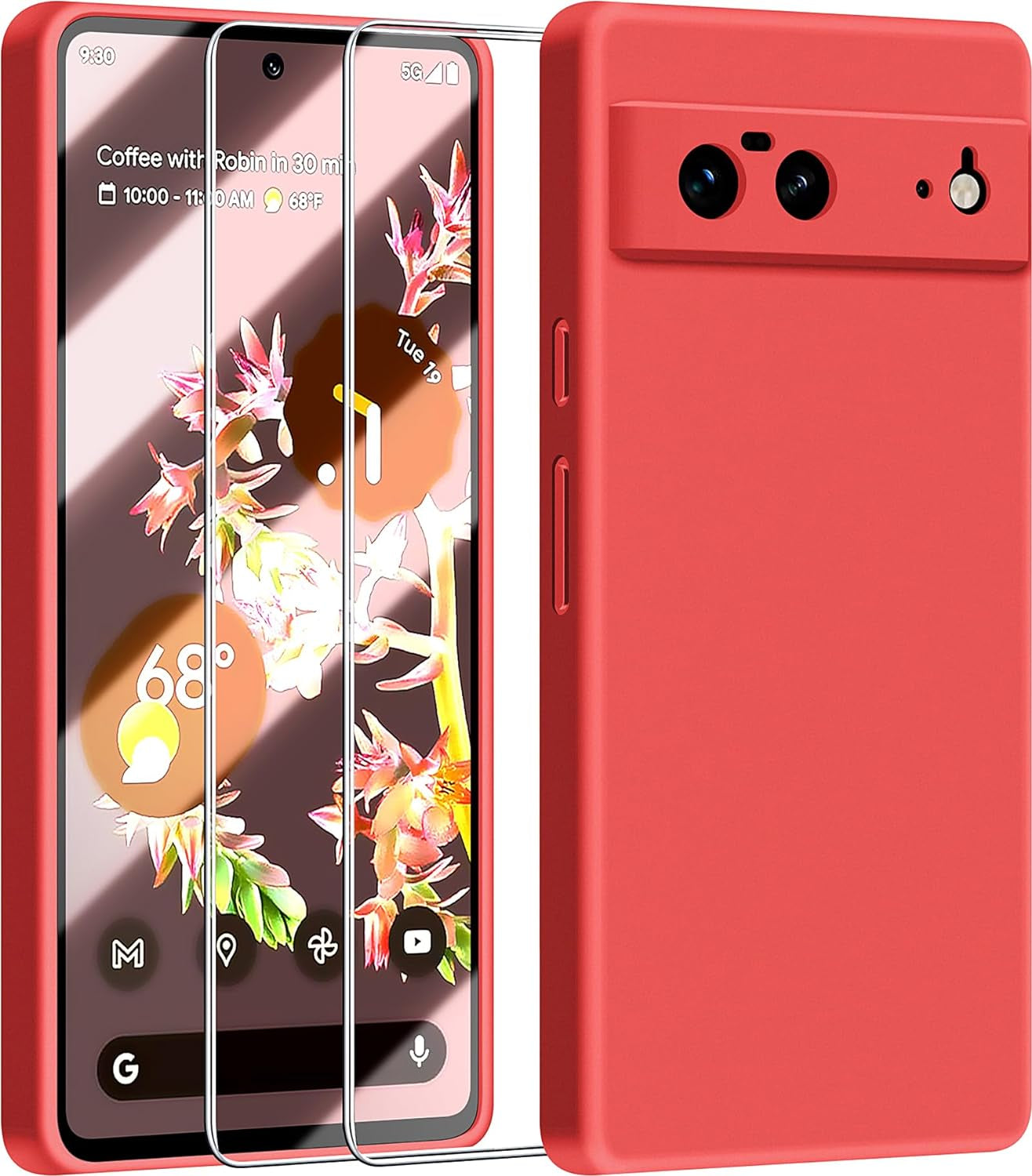 Dssairo 3 in 1 for Google Pixel 6 Case, with 2 Pack Screen Protector, with Full Camera Cover Protection，Liquid Silicone Slim Shockproof Protective Phone Case [Microfiber Lining] (Pink)…  Dssairo Red  