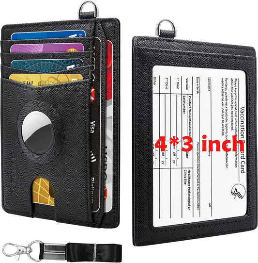 Airtag Wallet Holder with CDC Vaccine Card Holder Wallet, Minimalist Wallet Air Tag Accessories for Apple Airtags Tracker, RFID Blocking Credit Card Holder Vaccination Card Protector 4X3 for Men Women  NeotrixQI   