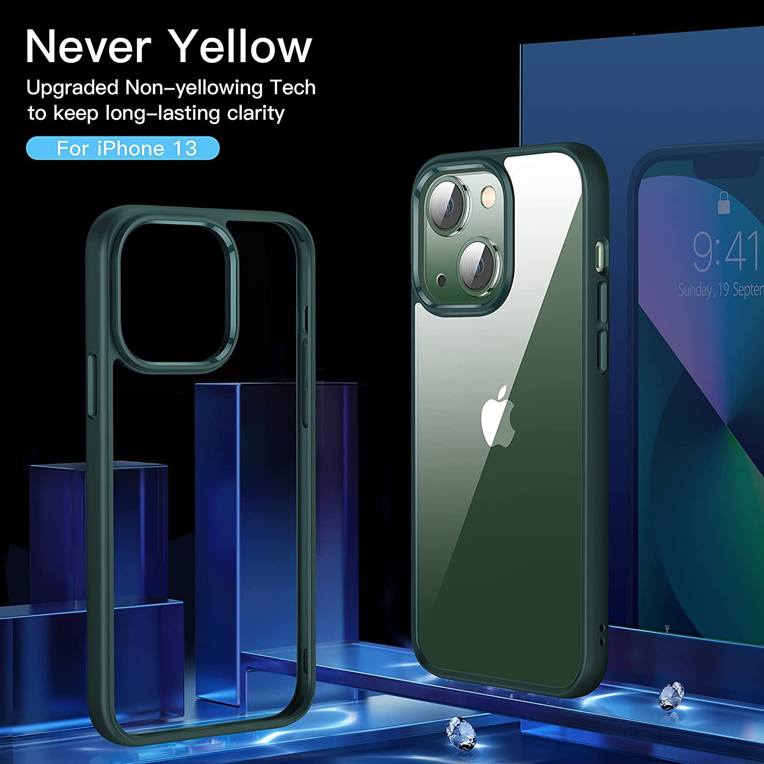 CASEKOO Crystal Clear for Iphone 14 Case & Iphone 13 Case, [Not Yellowing] [Military Grade Drop Protection] Shockproof Protective Phone Case 6.1 Inch 2022 Green  CASEKOO   