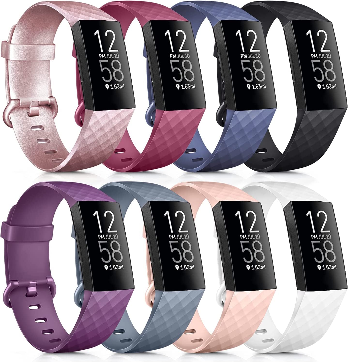 8 Pack Sport Bands Compatible with Fitbit Charge 4 Bands/Fitbit Charge 3 Bands, Classic Soft Silicone Replacement Wristbands Straps for Fitbit Charge 4 / Charge 3 / Charge 3 SE (8 Pack B, Small)  Mugust   