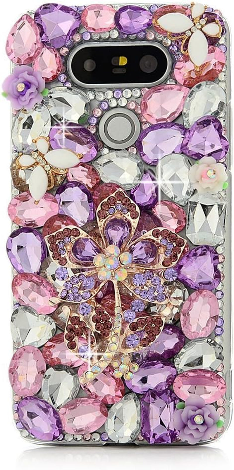 STENES LG V30 Case, LG V30 plus Case - STYLISH - Bling Crystal Series - 3D Handmade Pretty Flowers Design Protective Case for LG V30/ LG V30+/ LG V30 plus - Light Purple  STENES   