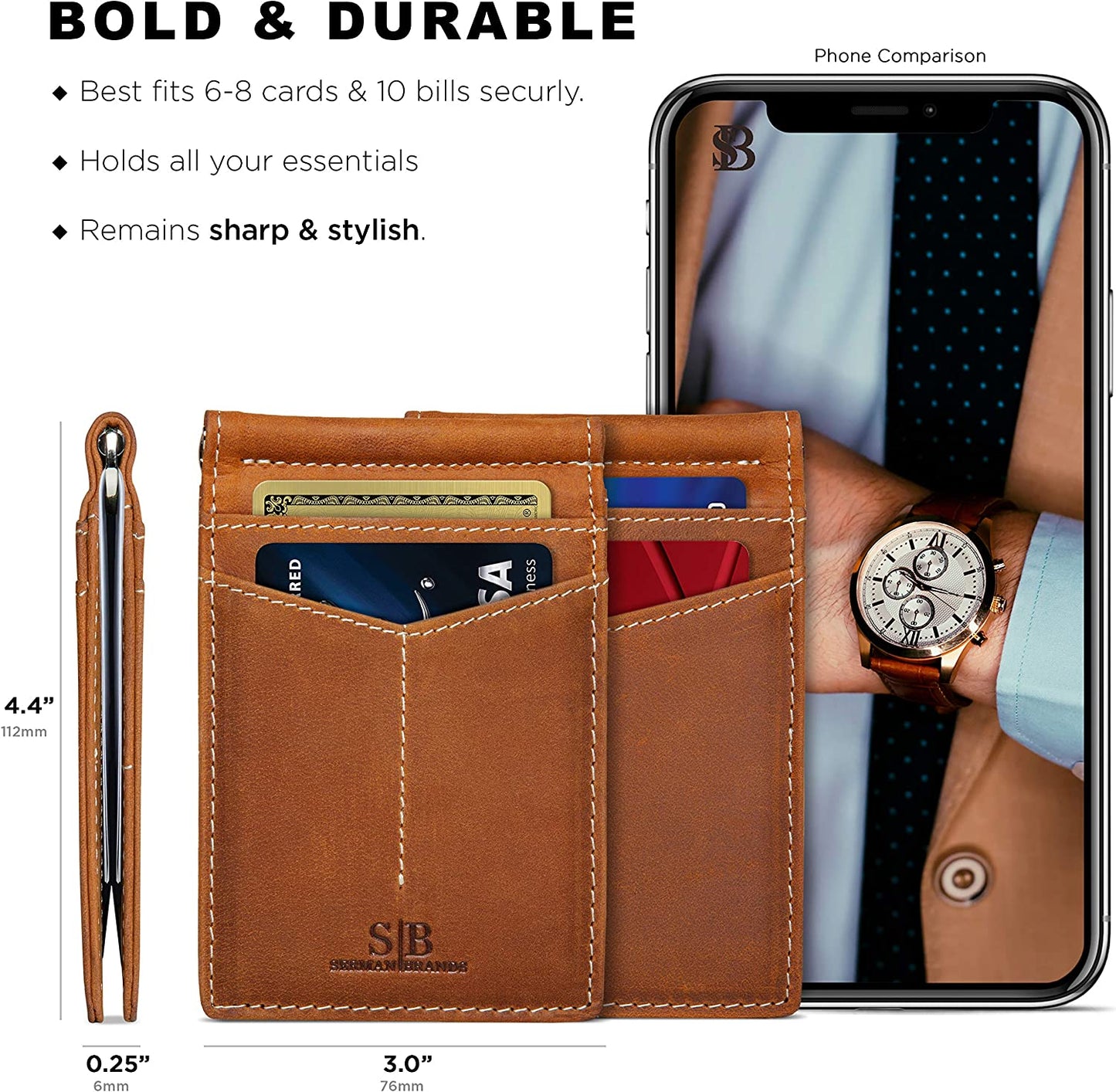 SERMAN BRANDS RFID Blocking Wallet Slim Bifold - Genuine Leather Minimalist Front Pocket Wallets for Men with Money Clip Gift  SERMAN BRANDS   