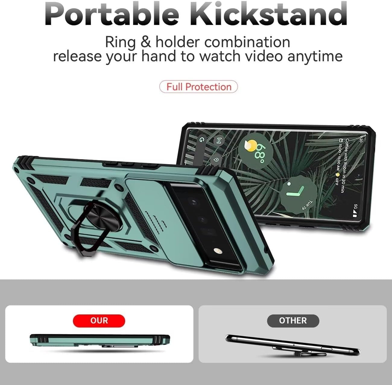 Yodueiv for Pixel 6 Pro Case, Google 6 Pro G8VOU with Slide Camera Cover, Magnetic Ring Car Mount Holder Kickstand Protective Cases Cover for Google Pixel 6 Pro 5G Green  Yodueiv   