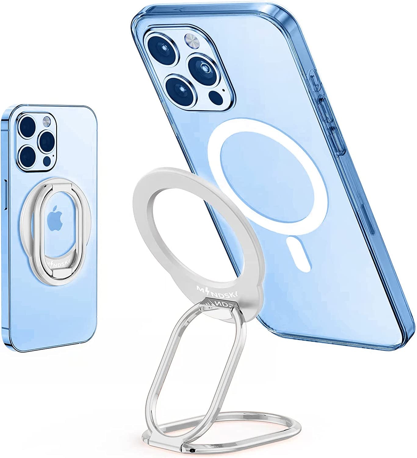 Mindsky Magnetic Phone Ring Holder for Iphone 14 13 12 Magsafe Accessories Adjustable Finger Phone Ring Grip【Removable When Wireless Charging】  Mindsky silver  