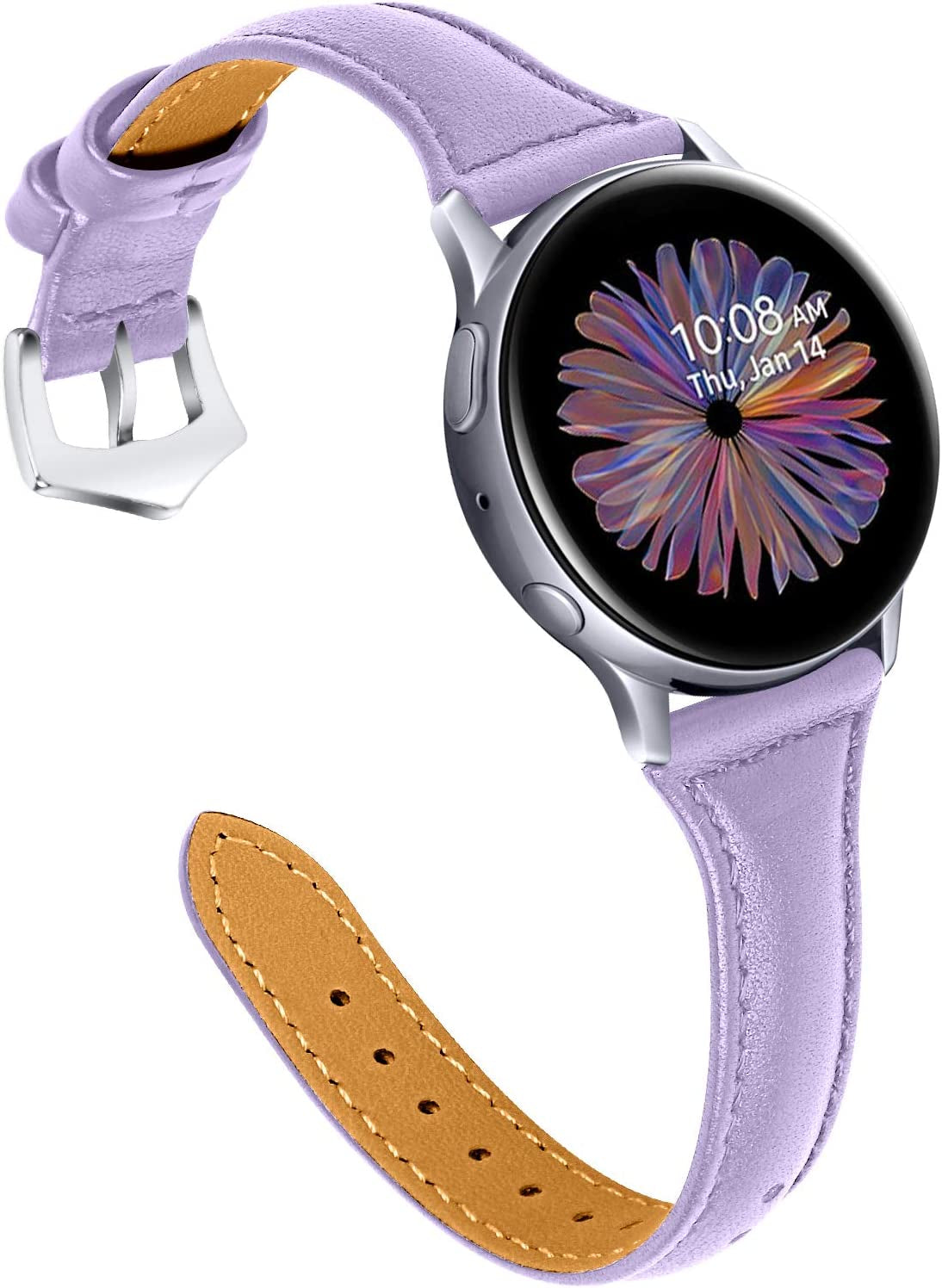 JOYOZY Leather Band Compatible with Samsung Galaxy Watch 5/4 40Mm 44Mm,Active(40Mm)/2(40Mm)(44Mm),Stylish Slim Wristband Strap for Galaxy Watch 42Mm/Samsung Galaxy Watch 4 Classic/Watch 5 Pro 45Mm  Joyozy Pale Purple/Silver  