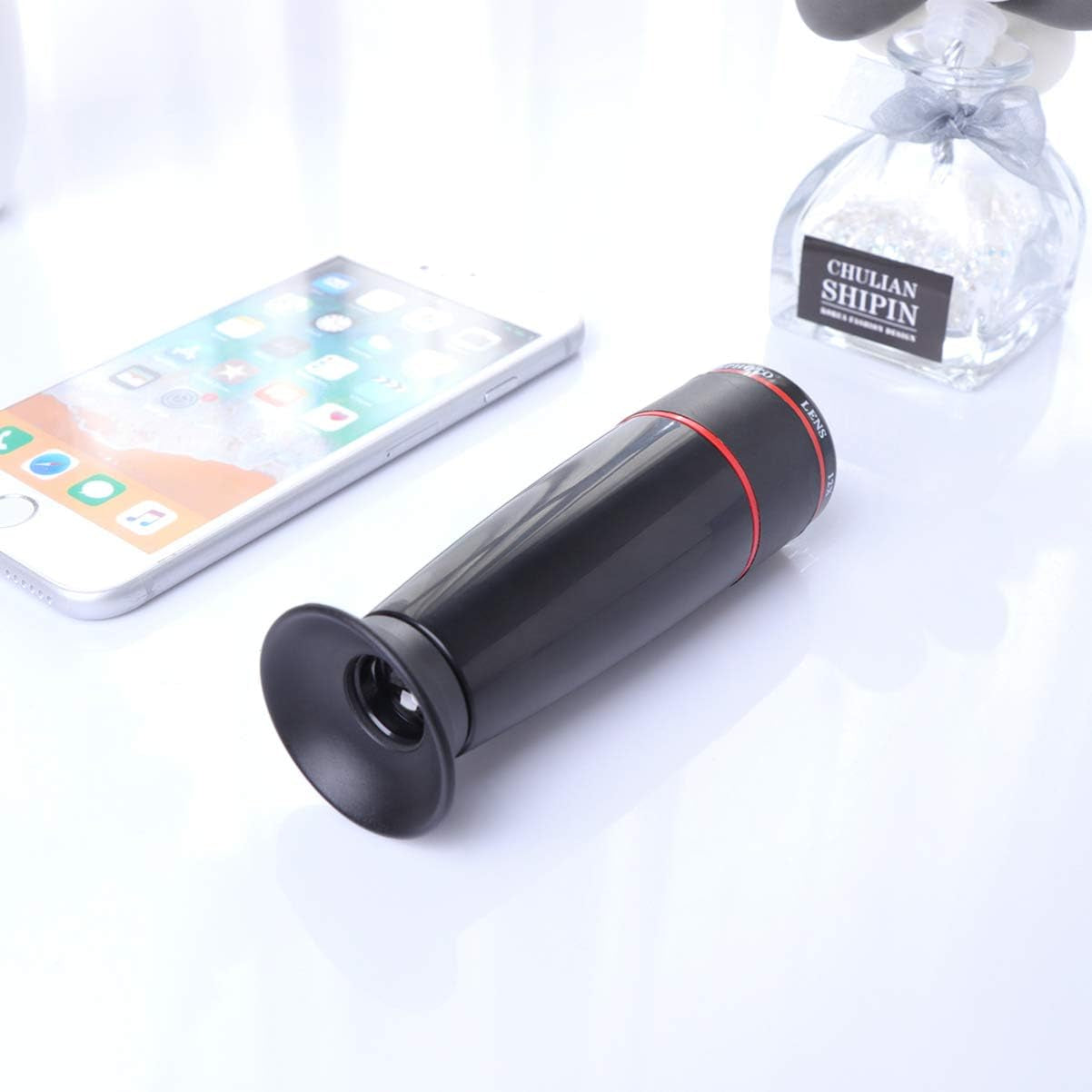Hemobllo Fisheye Lens Cell Phone Camera Lens- 12X Zoom Phone External Lens, Smartphone Lens Phone Camera Zoom Lens, Lens Attachment Camera Lens for Cell Phone (Black) Fisheye Lens Monoculars  Hemobllo   