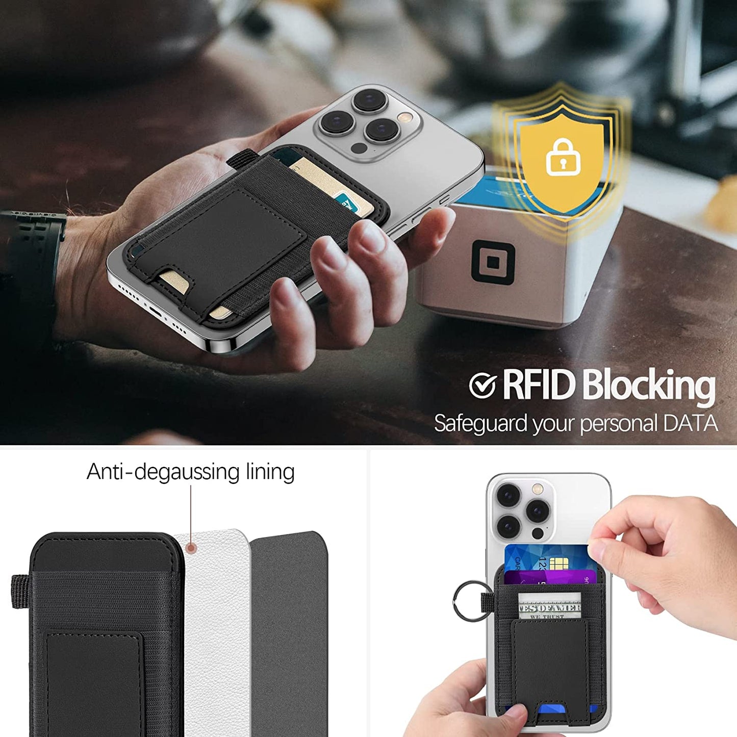 Magnetic Card Wallet Holder for Apple Magsafe, Magsafe Wallet for Iphone 14 Iphone 13 Iphone 12 Magsafe Leather Wallet, Magnetic Card Holder for Back of Iphone 14/13/ 12 Series, Fit 7 Cards, Black  ExtreLife   