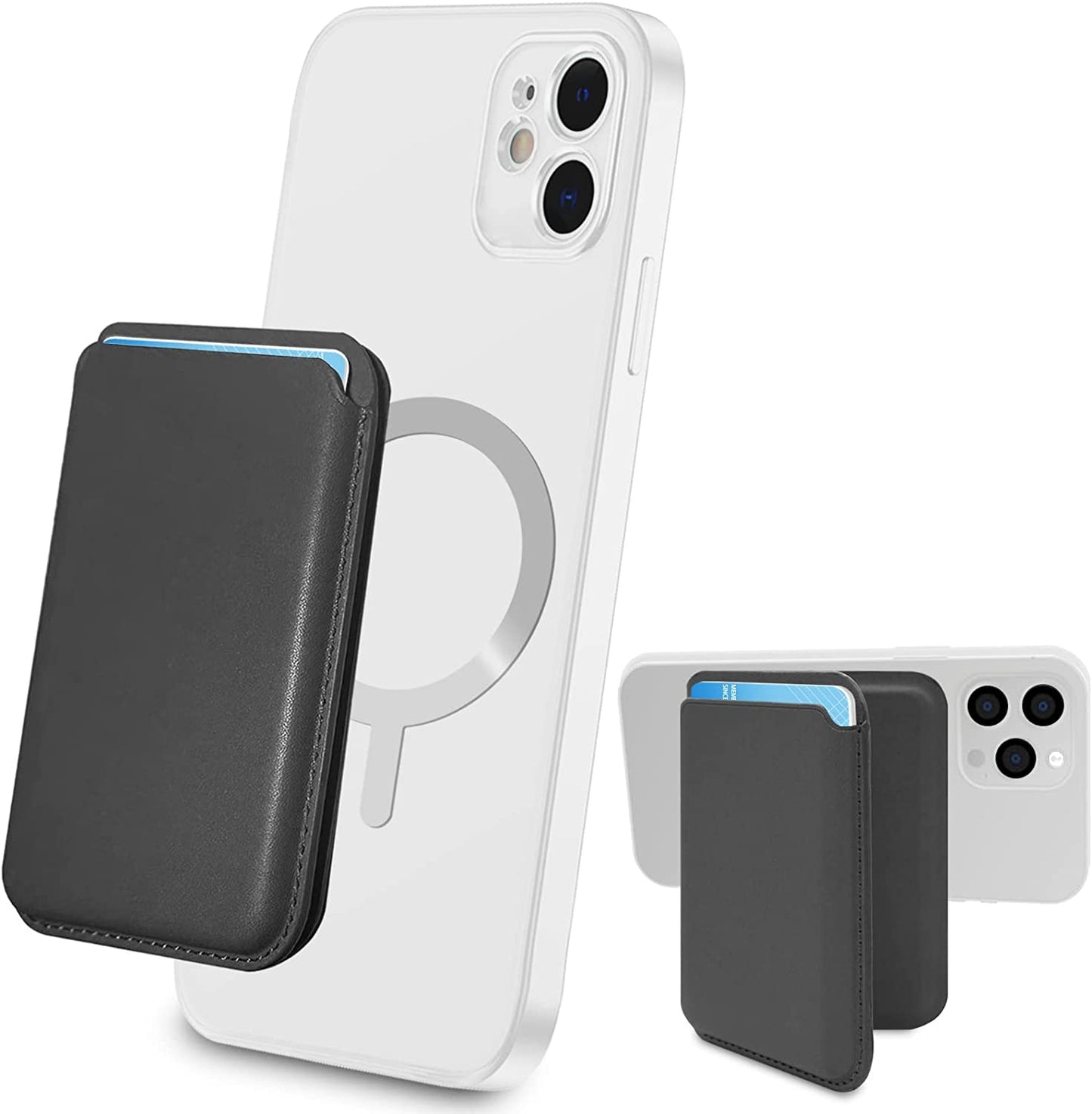 Phone Card Holder, Leather Phone Wallet Stick On, Stretchy Card Holder for Back of Phone Credit Card Holder (Black)  MOONS   