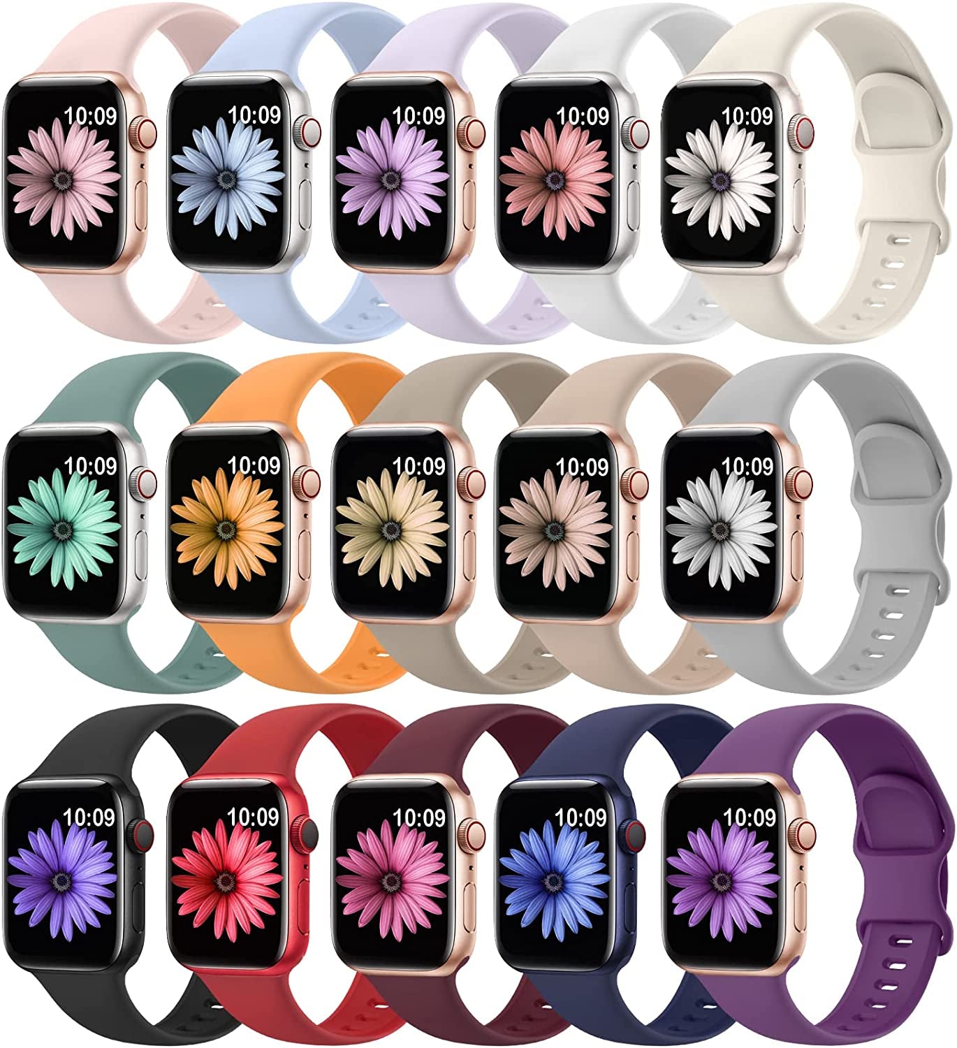 15 Pack Soft Silicone Bands Compatible with Apple Watch Band 40Mm 41Mm 38Mm 45Mm 44Mm 42Mm for Women Men,Waterproof Sport Iwatch Bands Replacement Strap Wristbands for Iwatch SE Series 8 7 6 5 4 3 2 1  SuperNaNa   