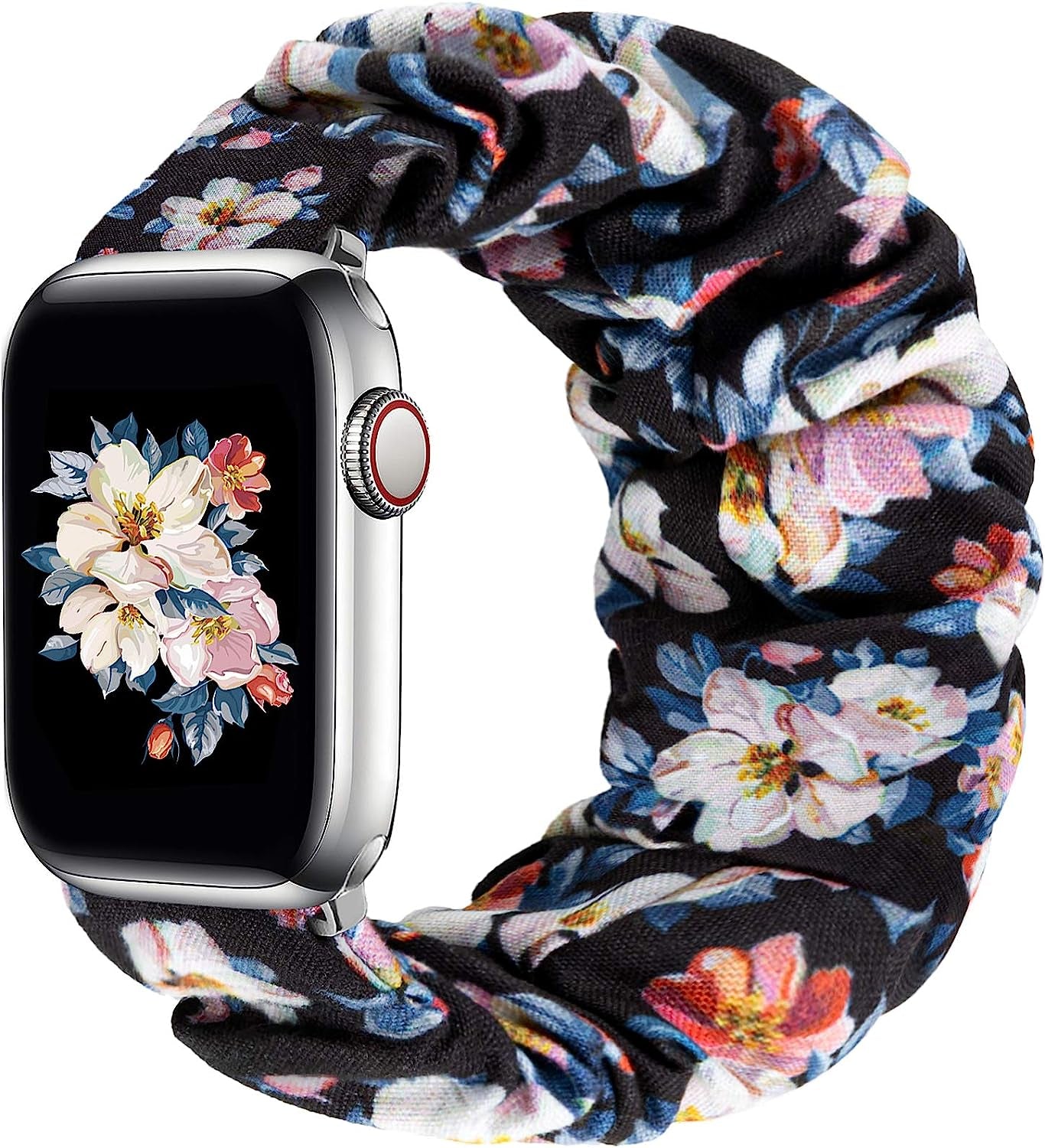 Greatfine Compatible for Apple Watch Band Scrunchie 38Mm 40Mm 41Mm 42Mm 44Mm 45Mm,Soft Elastic Scrunchie Watch Bands,With Iwatch Series 8 7 6 SE 5 4 3 2 1 Ultra,Replacement Wristband for Women(S/M)  HSELE O-Camellia 42mm/44mm/45mm-S/M 