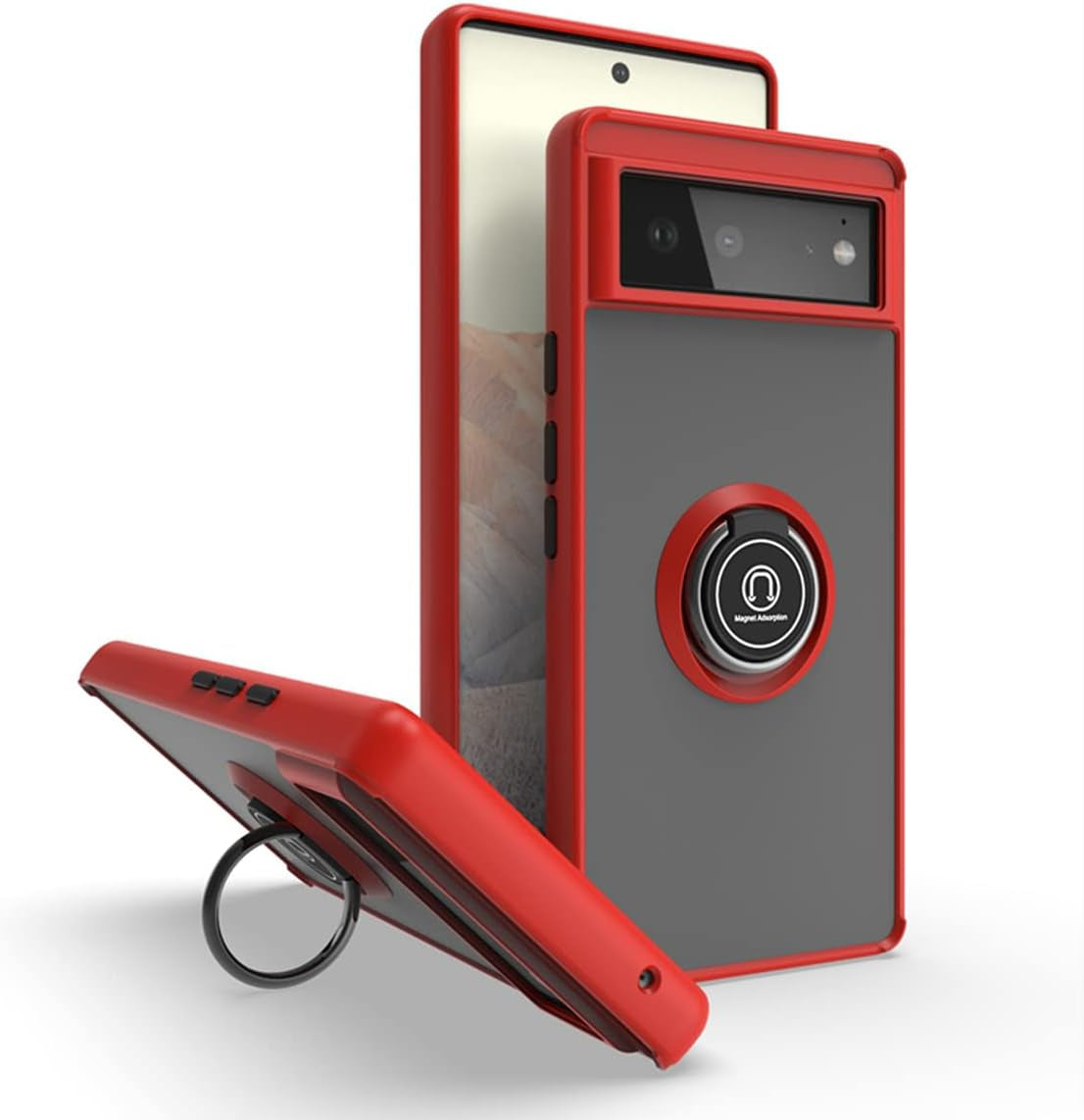 Ymxdmd Is Specially Designed for Google Pixel 6 Anti-Fingerprint, Built-In 360° Rotating Ring Bracket Solid and Durable Magnetic Car Phone Case, Suitable for Google Pixel 6 6.4Inches Male-Black  ymxdmd Red For Pixel 6-Red 