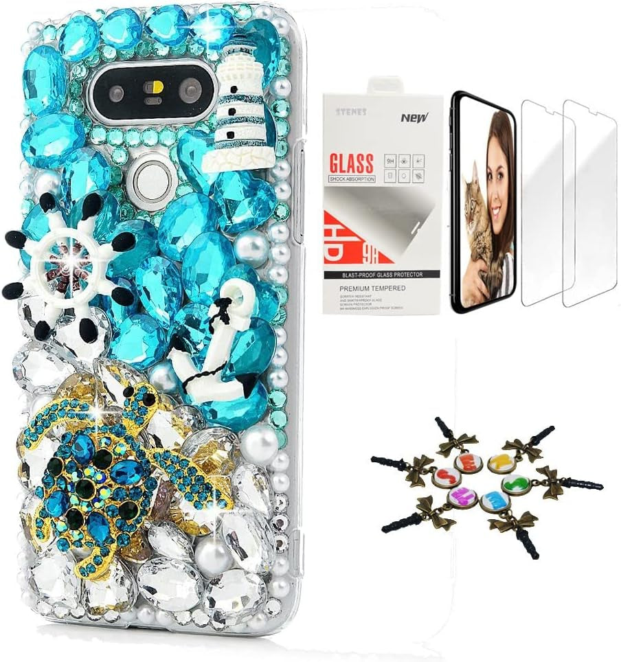 STENES Bling Case Compatible with LG G6 / LG G6 plus - Stylish - 3D Handmade [Sparkle Series] Turtles Rudder Design Cover with Screen Protector [2 Pack] - Navy Blue  STENES   