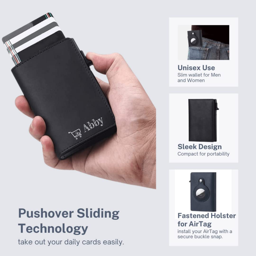 Abby'S Anti-Lost Slim Leather Airtag Wallet with Apple Airtag Case (Cocoa Brown) RFID Protection, Smart Thin Minimalist Pop up Credit Card Airtag Holder Trackable Wallet  ABBY   