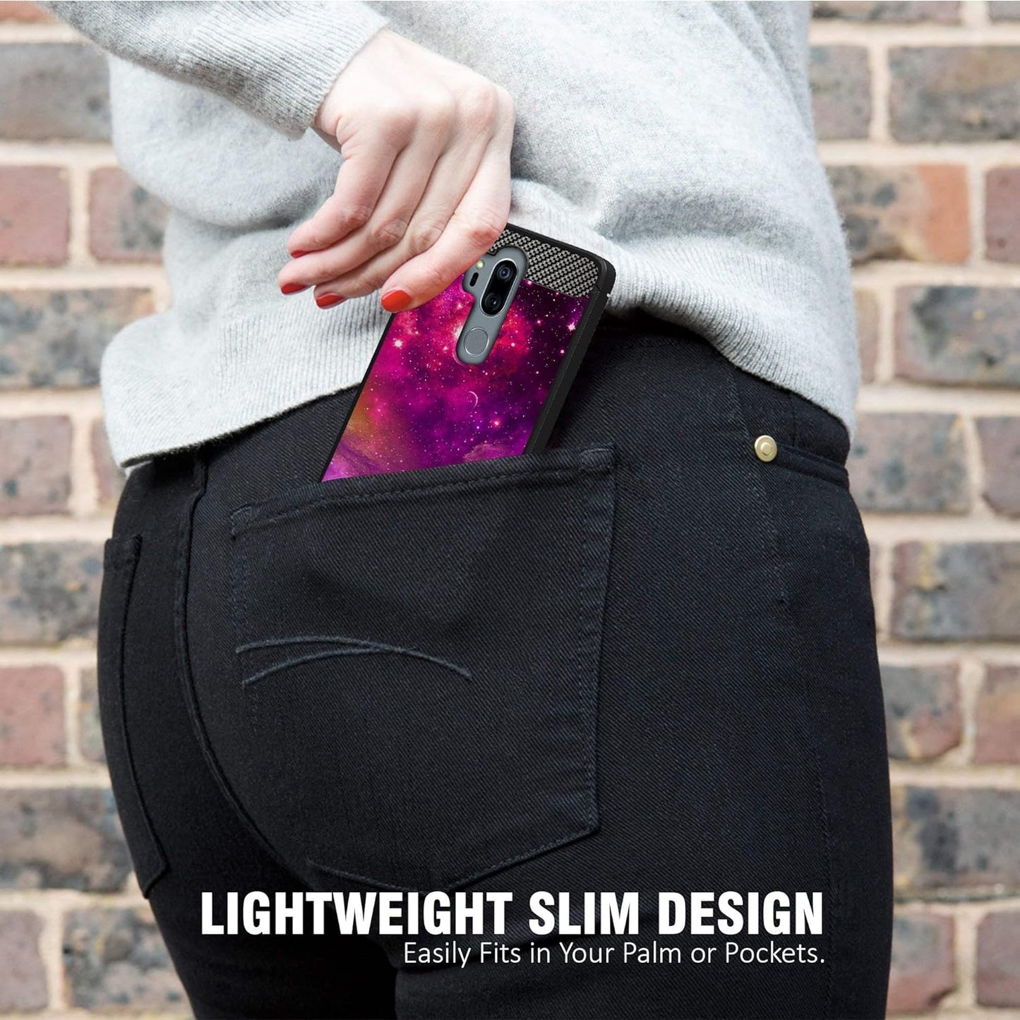 Casesondeck Case Compatible with [LG G7 Thinq | LG G7] LG G7 Design Case, Slim Black Flexible Sleek Shock Protection TPU Case (Pink Galaxy Stars)  CasesonDeck   