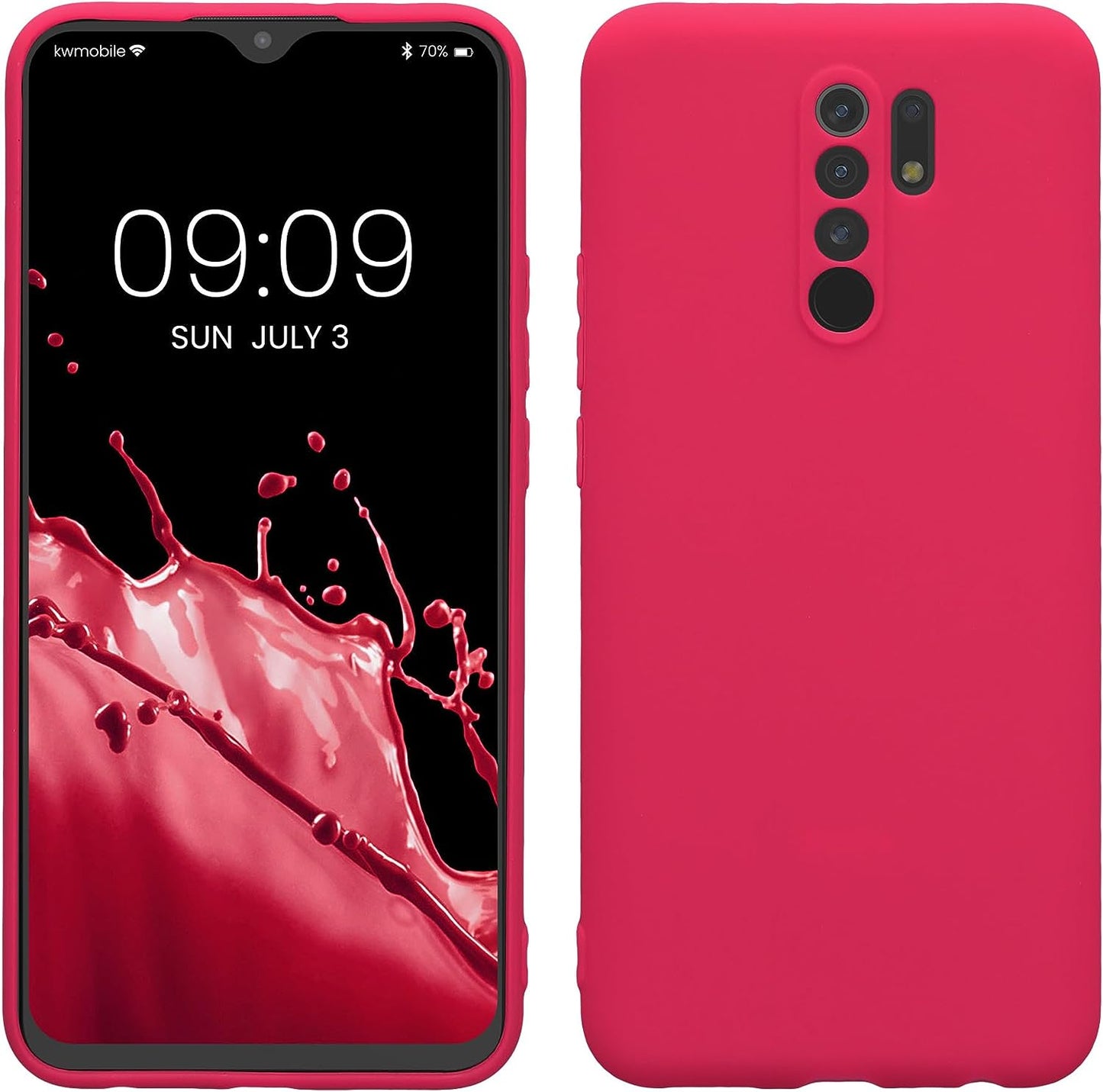 Kwmobile Case Compatible with Xiaomi Redmi 9 Case - Protective Slim TPU Phone Cover - Soft Matte Finish - Black Matte  KW-Commerce Neon Pink  