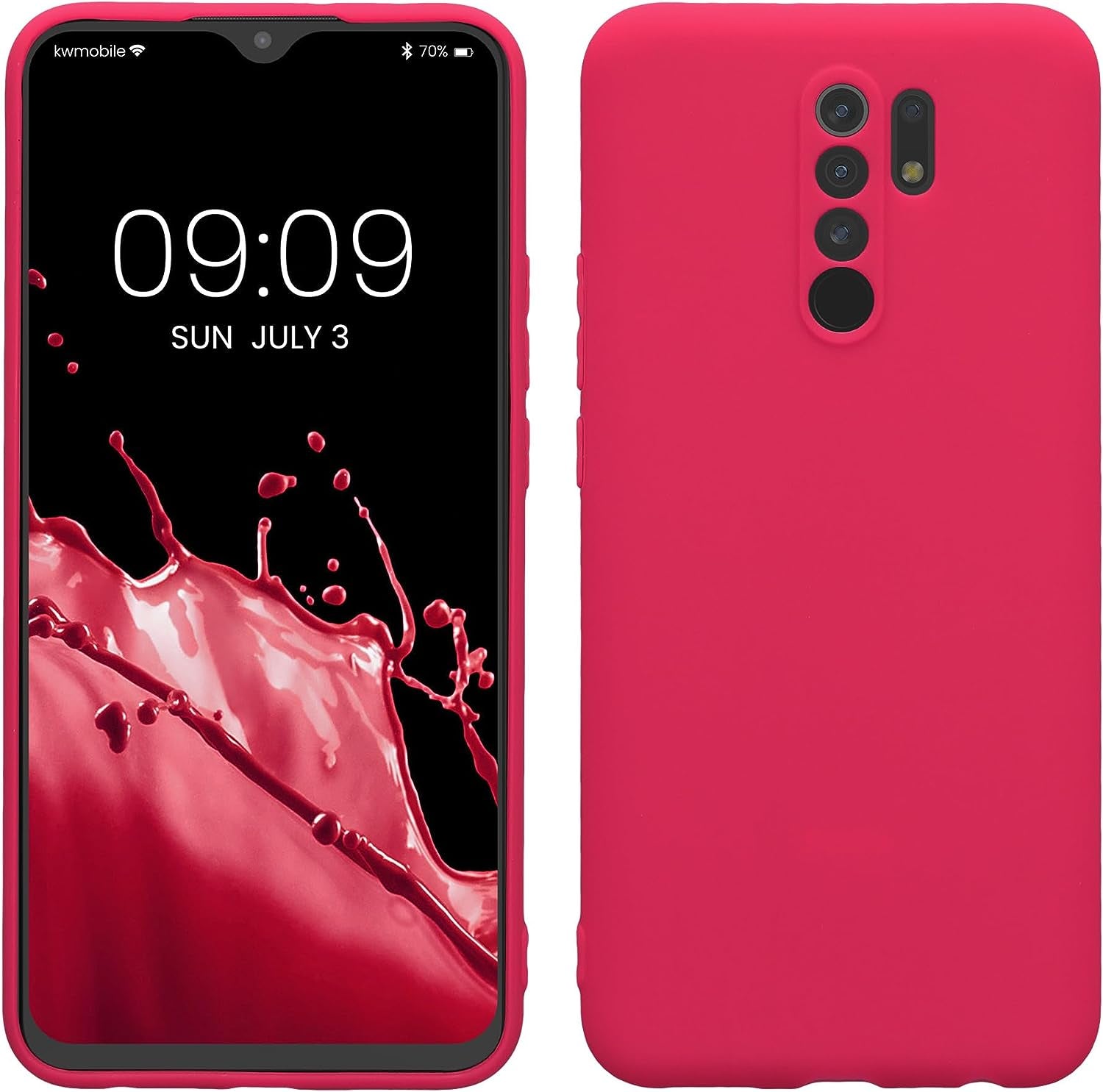 Kwmobile Case Compatible with Xiaomi Redmi 9 Case - Protective Slim TPU Phone Cover - Soft Matte Finish - Black Matte  KW-Commerce Neon Pink  