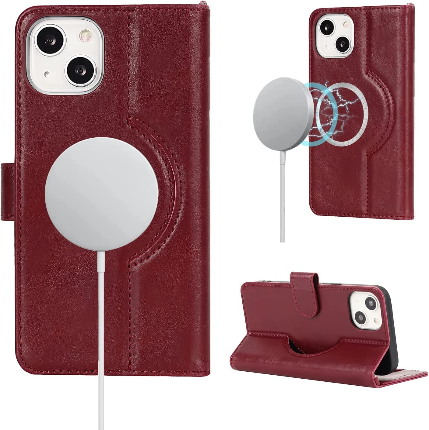 Ｈａｖａｙａ Iphone 13 Pro Max Case Wallet Magsafe Compatible,Iphone 13 Pro Max Phone Case with Card Holder,Flip Magnetic Zipper Magnetica Wallet Cover for Women Men -Wine Red  Ｈａｖａｙａ Red wine iPhone 13 mini 