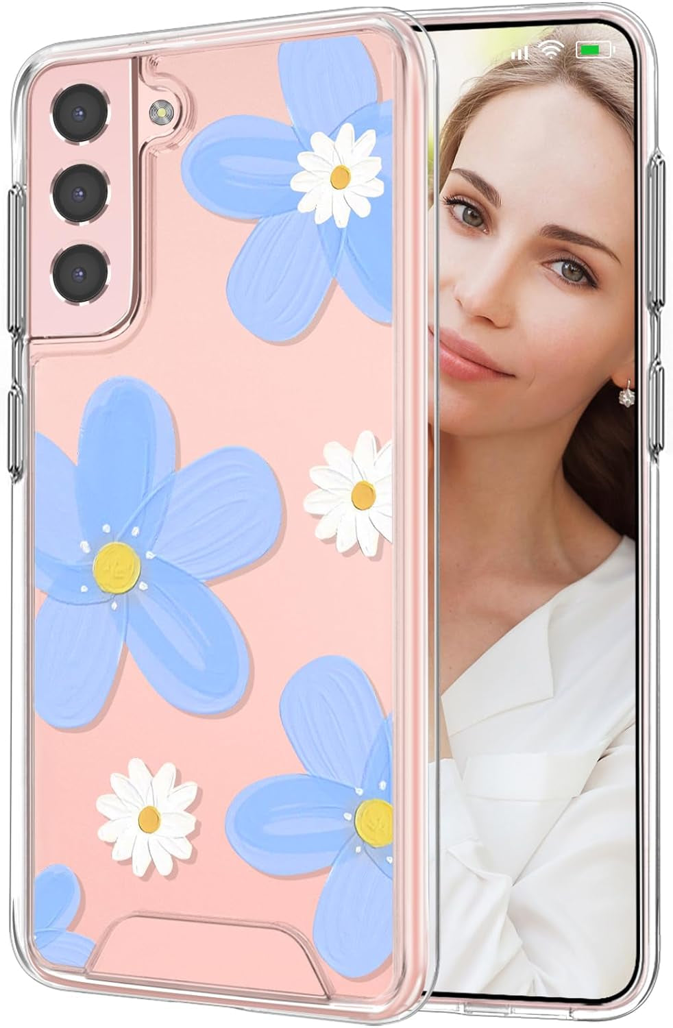 Rayboen for Samsung Galaxy S21 Case, Hybrid Clear Shockproof Cell Phone Cover for Samsung Galaxy S21 5G, Anti-Scratch Transparent Sleek Light Durable Cover for Men Women  Rayboen D- Dream Blue  