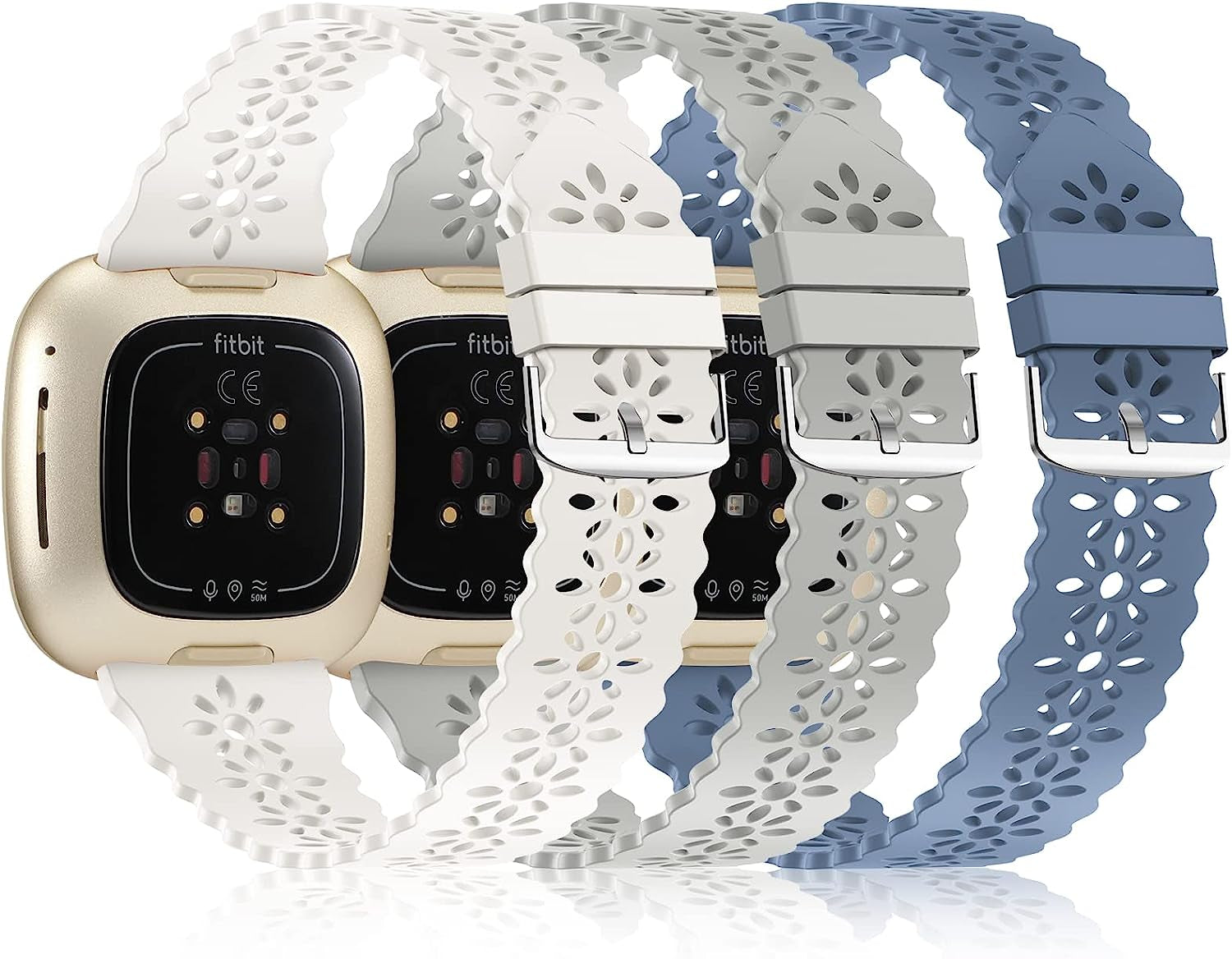 YAXIN 3 Pack Slim Sport Bands Compatible with Fitbit Sense/Fitbit Versa 3 Band/Versa 4 Bands/Fitbit Sense 2 for Women,Soft Silicone Lace Replacement Wristbands for Fitbit Versa Smart Watch  YAXIN I-Black/Wine Red/Purple  