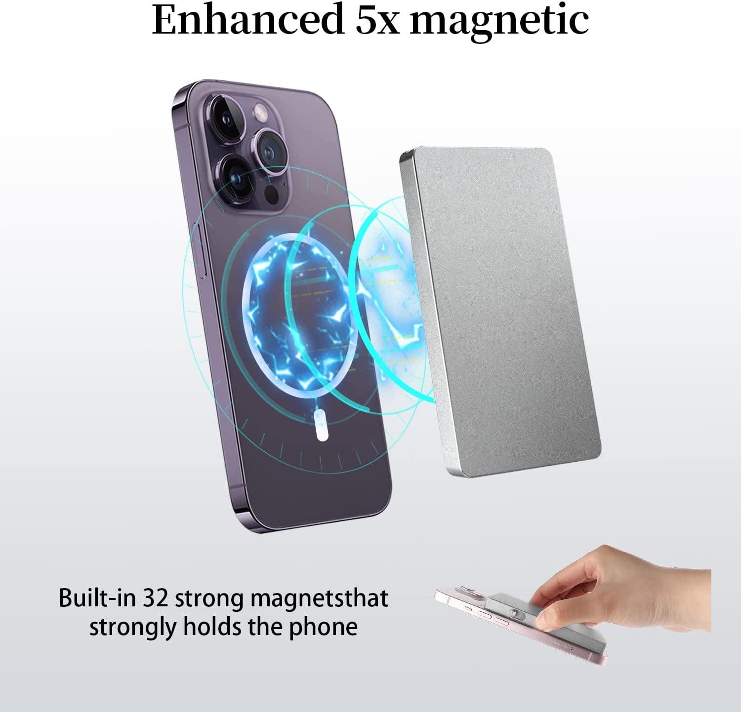 Magnetic Card Wallet Holder for Magsafe，Slim Metal Wallet Card Holder，Eject Credit Card with One Click Prevent Theft Locking Cards Function ，Card Holder for Phone Case Compatible with All Type Phone  SMRA   