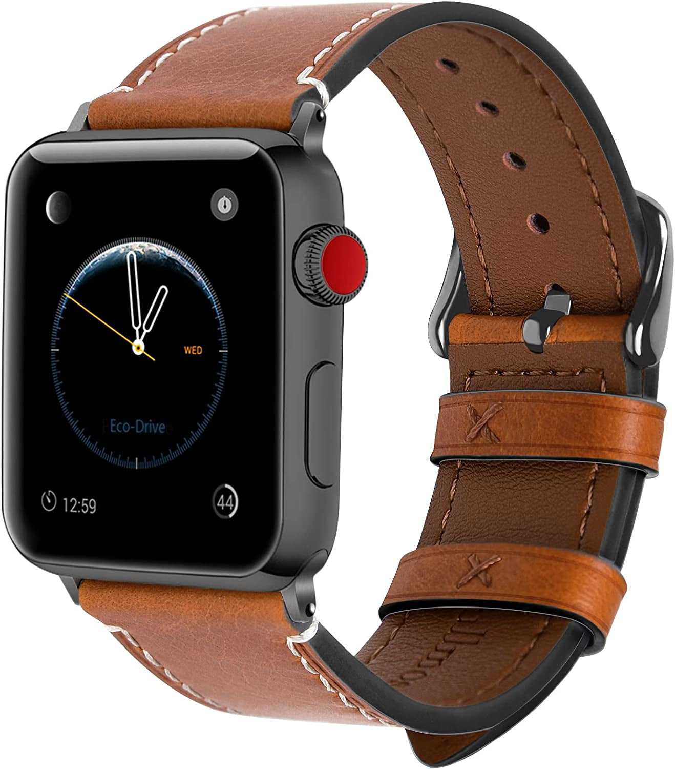 Fullmosa Compatible Apple Watch Band Leather 42Mm 44Mm 45Mm 38Mm 41Mm 40Mm for Iwatch Se/Se2/Series 8/7/6/5/4/3/2/1/Ultra 49Mm,42Mm/44Mm/45Mm White + Silver Buckle  Fullmosa Light brown + smoky grey buckle 42mm/44mm/45mm/49mm 