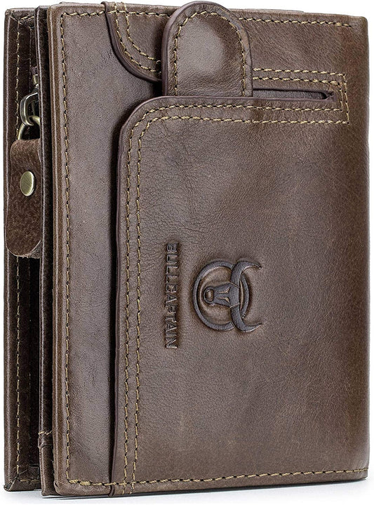 Mens RFID Blocking Wallet,Leather Vintage Bifold Card Holder Purse with Zipper  BULLCAPTAIN   