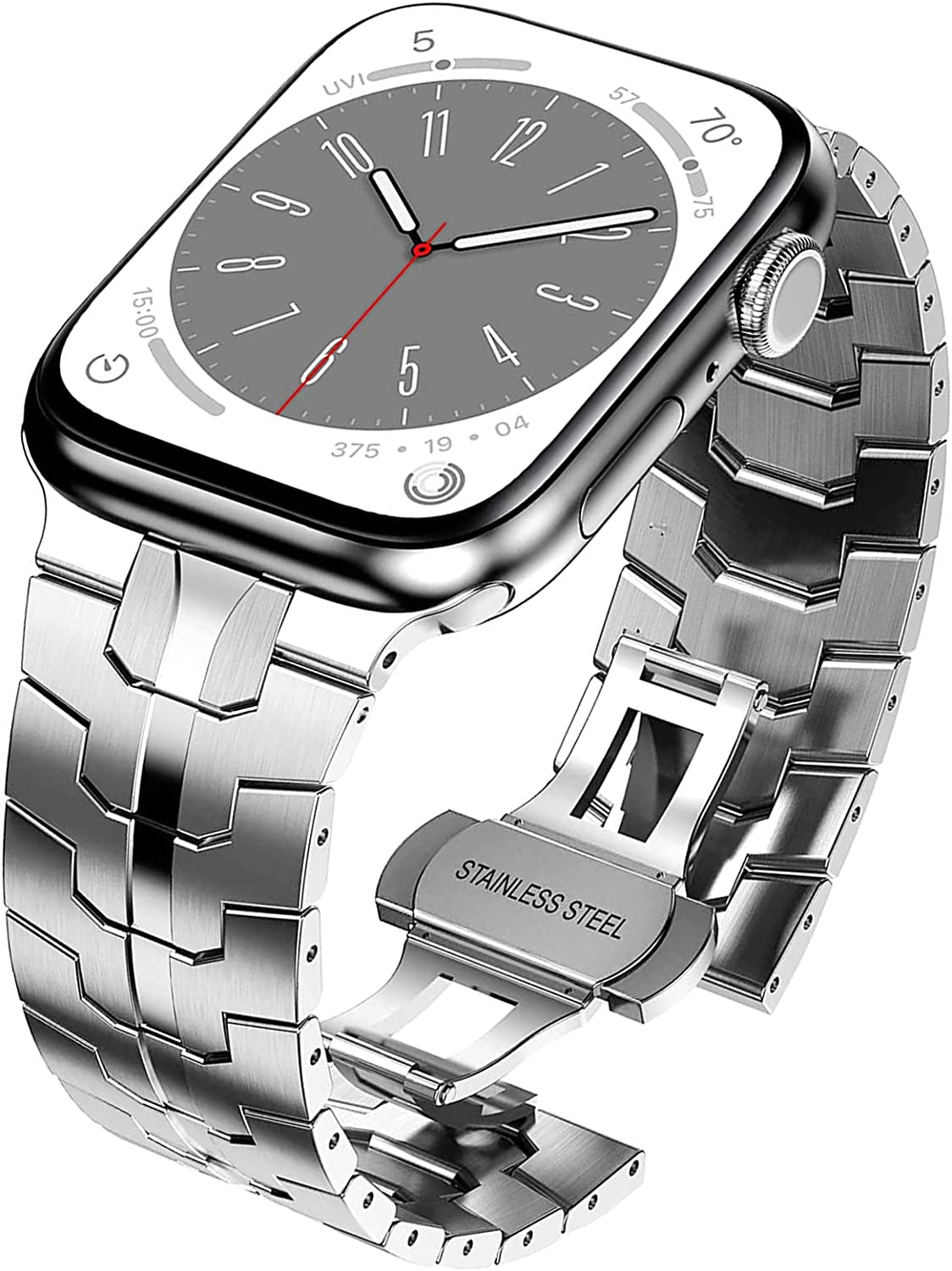 WINGLE Compatible for Apple Watch Ultra Band 49Mm 44Mm 45Mm 42Mm Series 8 7 Men, Stainless Steel Band Metal Strap Wristband for Apple Watch Iwatch Ultra SE 6 5 4 3 2 1 Link Women, Titanium  WINGLE Iron-Silver 41mm/40mm/38mm 