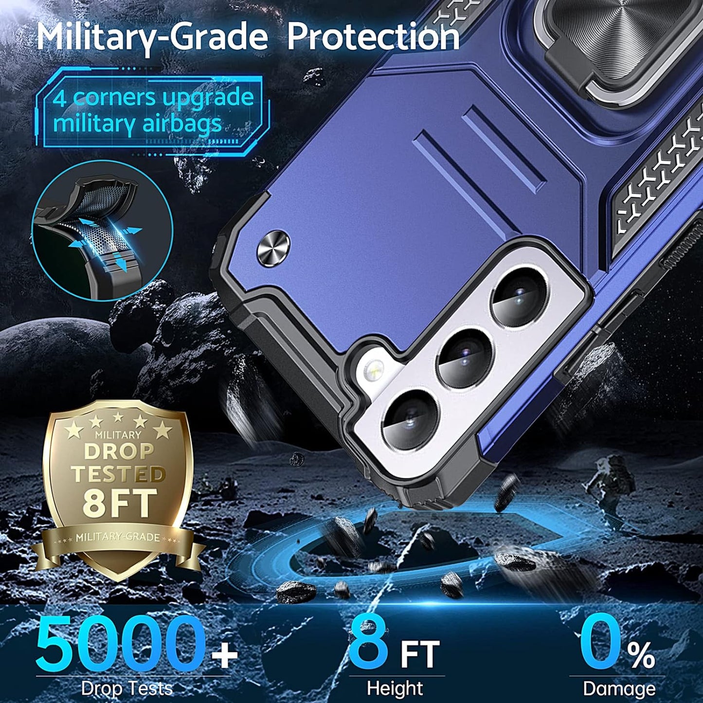 Anqrp Galaxy S22 plus Case, Military Grade Protective Phone Case Cover with Rotatable Metal Ring Kickstand [Support Magnet Mount] Compatible with Samsung Galaxy S22 Plus, Blue  Anqrp   