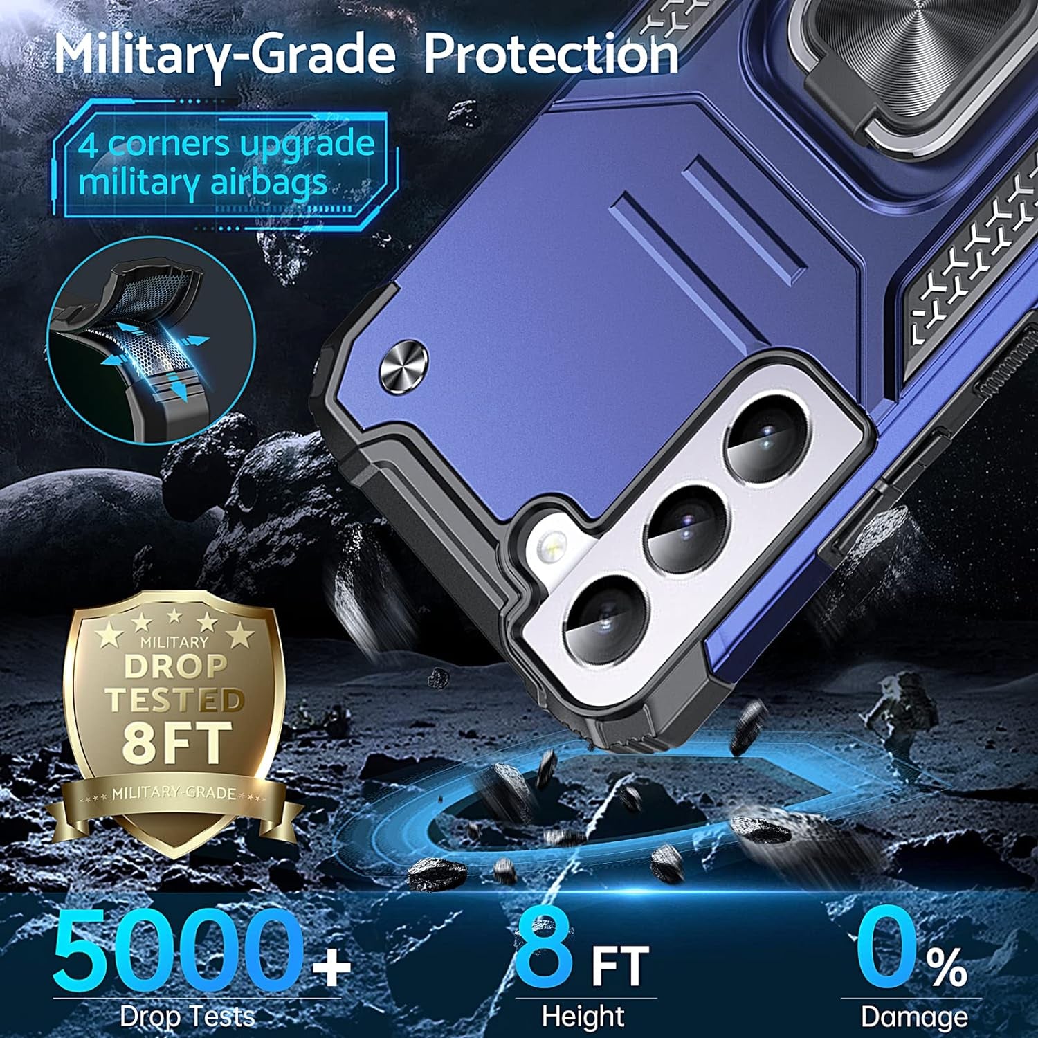 Anqrp Galaxy S22 plus Case, Military Grade Protective Phone Case Cover with Rotatable Metal Ring Kickstand [Support Magnet Mount] Compatible with Samsung Galaxy S22 Plus, Blue  Anqrp   