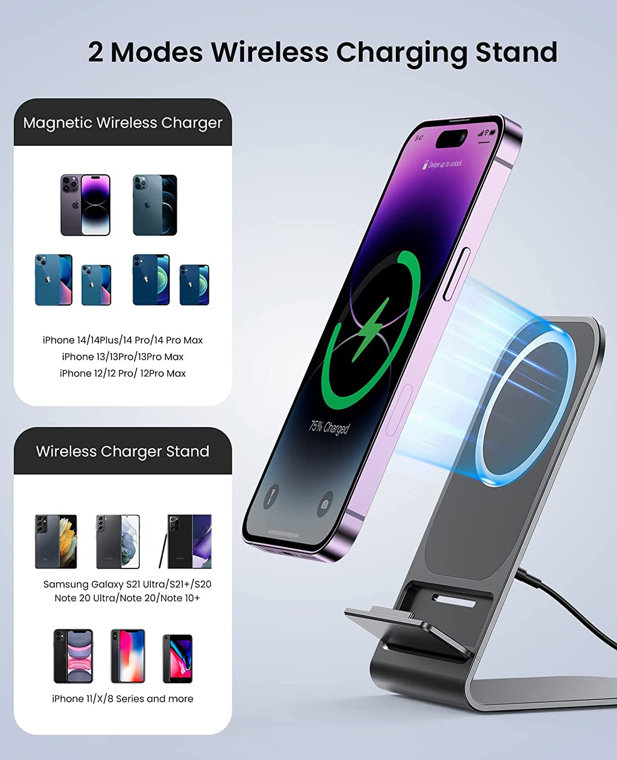 DSUSMA 15W Magnetic Wireless Charger Compatible with Magsafe Charger/Iphone 14/14 Pro/14 Plus/14 Pro Max/Iphone 13/13 Pro/13 Pro Max/Iphone 12 Series, with 20W Power Charger+5Ft Charger Cable(Black)  DSUSMA   