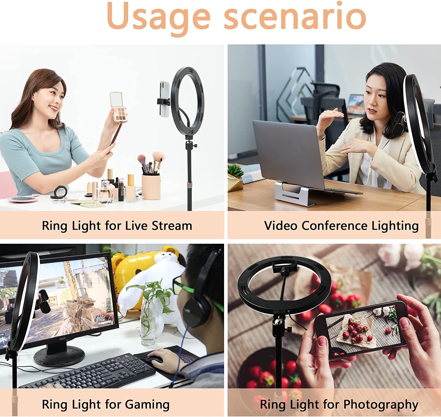 10" Desktop Ring Light with Stand and Phone Holder, Selfie Computer LED Circle Light with 3 Light Modes, for Zoom Meetings Calls Online Video  tenwei   