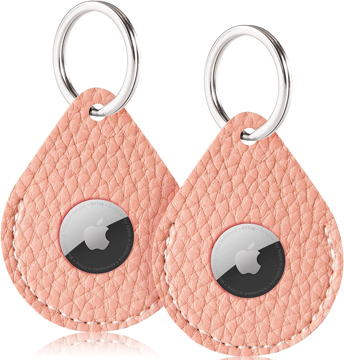 FOREVERFLYBIRD 4 Pack Airtag Holder Leather Case Air Tag Cover Keychain GPS Tracker Remote Finder Key Travel Backpack Pet Locator,Grey,White,Pink,Red  FOREVERFLYBIRD L(2 Pink)  