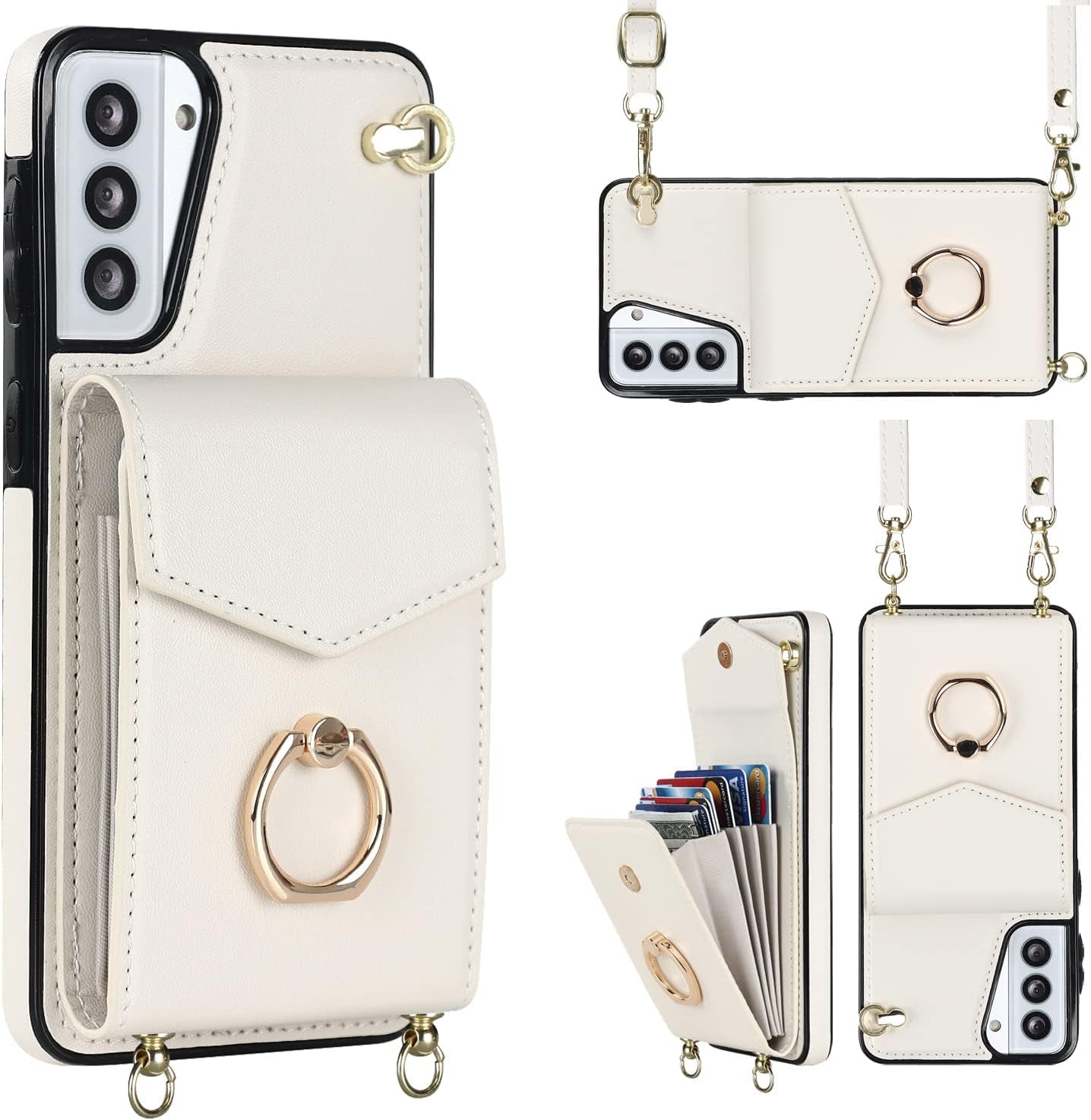 YYTVN for Samsung Galaxy S21 plus Case 5G 6.7 Inch, Minimalist Wallet Case with Ring Kickstand and Shoulder Strap, Shockproof Stylish Protective Cover for Galaxy S21 plus -Red  YYKeji White Galaxy S21 Plus 