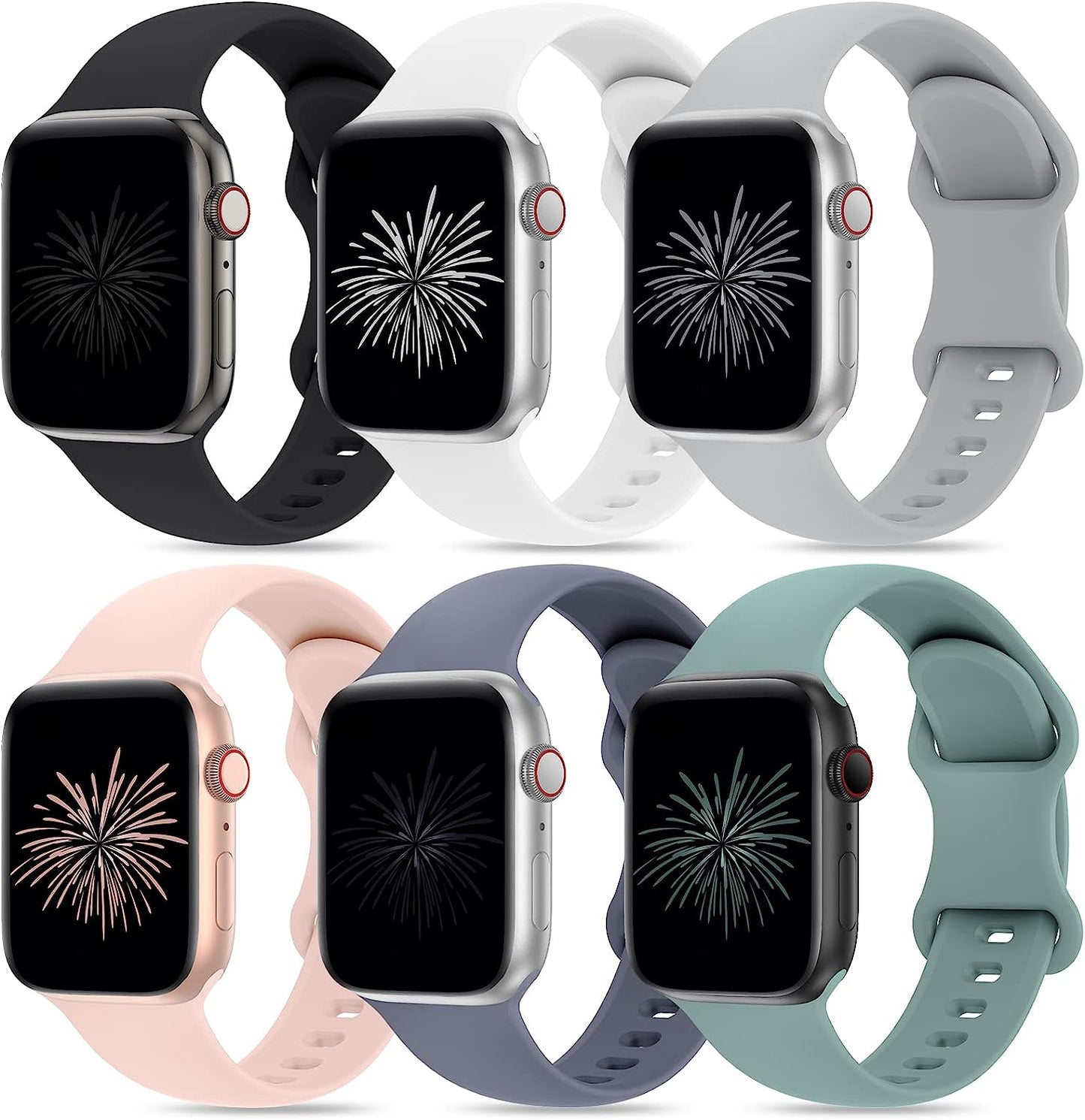 Qrose 6 Pack Bands Compatible with Apple Watch 38Mm 40Mm 41Mm 42Mm 44Mm 45Mm 49Mm, Soft Silicone Replacement Sport Strap Wristbands for Iwatch Series Ultra 8/7/6/5/4/3/2/1 SE Women Men  QRose Black/White/Gray/Pink Sand/Blue Gray/Cactus 42/44/45/49mm 