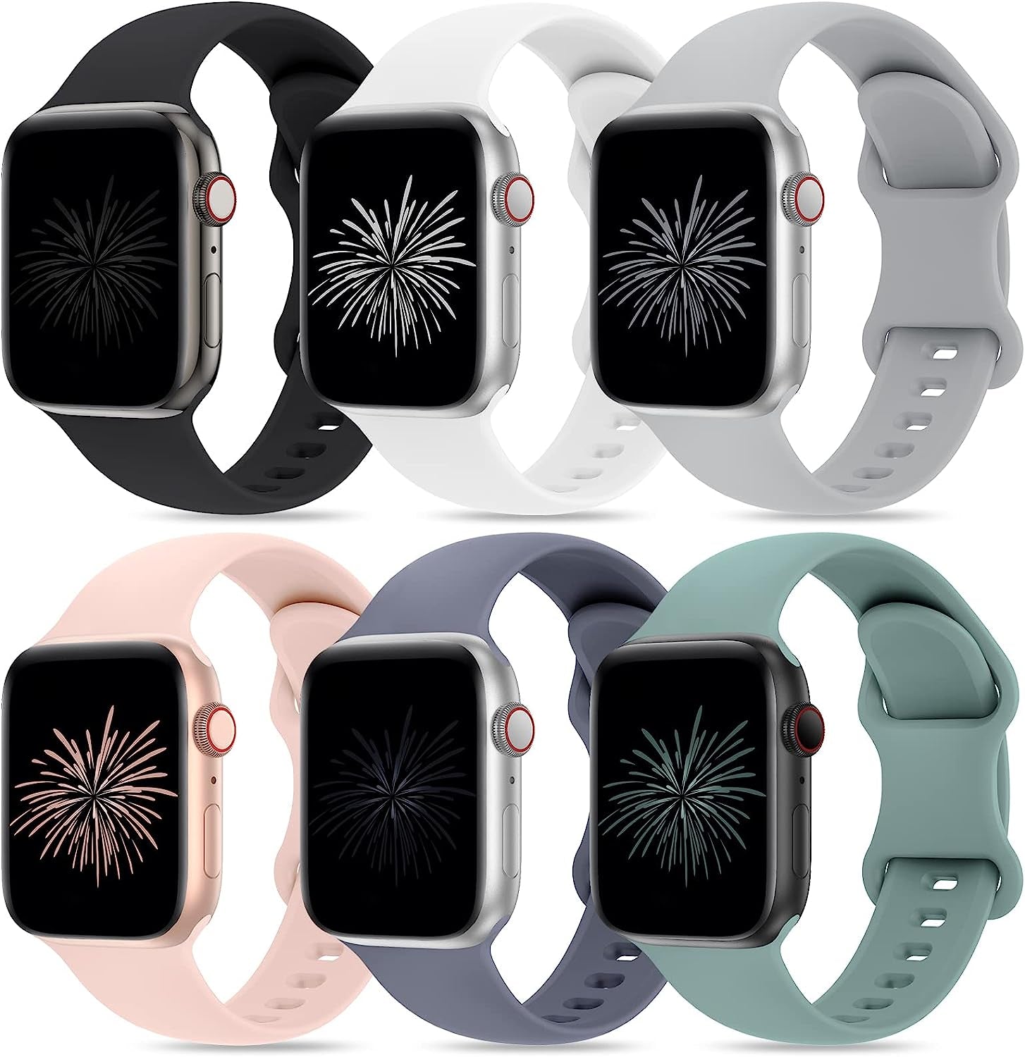 Qrose 6 Pack Bands Compatible with Apple Watch 38Mm 40Mm 41Mm 42Mm 44Mm 45Mm 49Mm, Soft Silicone Replacement Sport Strap Wristbands for Iwatch Series Ultra 8/7/6/5/4/3/2/1 SE Women Men  QRose Black/White/Gray/Pink Sand/Blue Gray/Cactus 42/44/45/49mm 